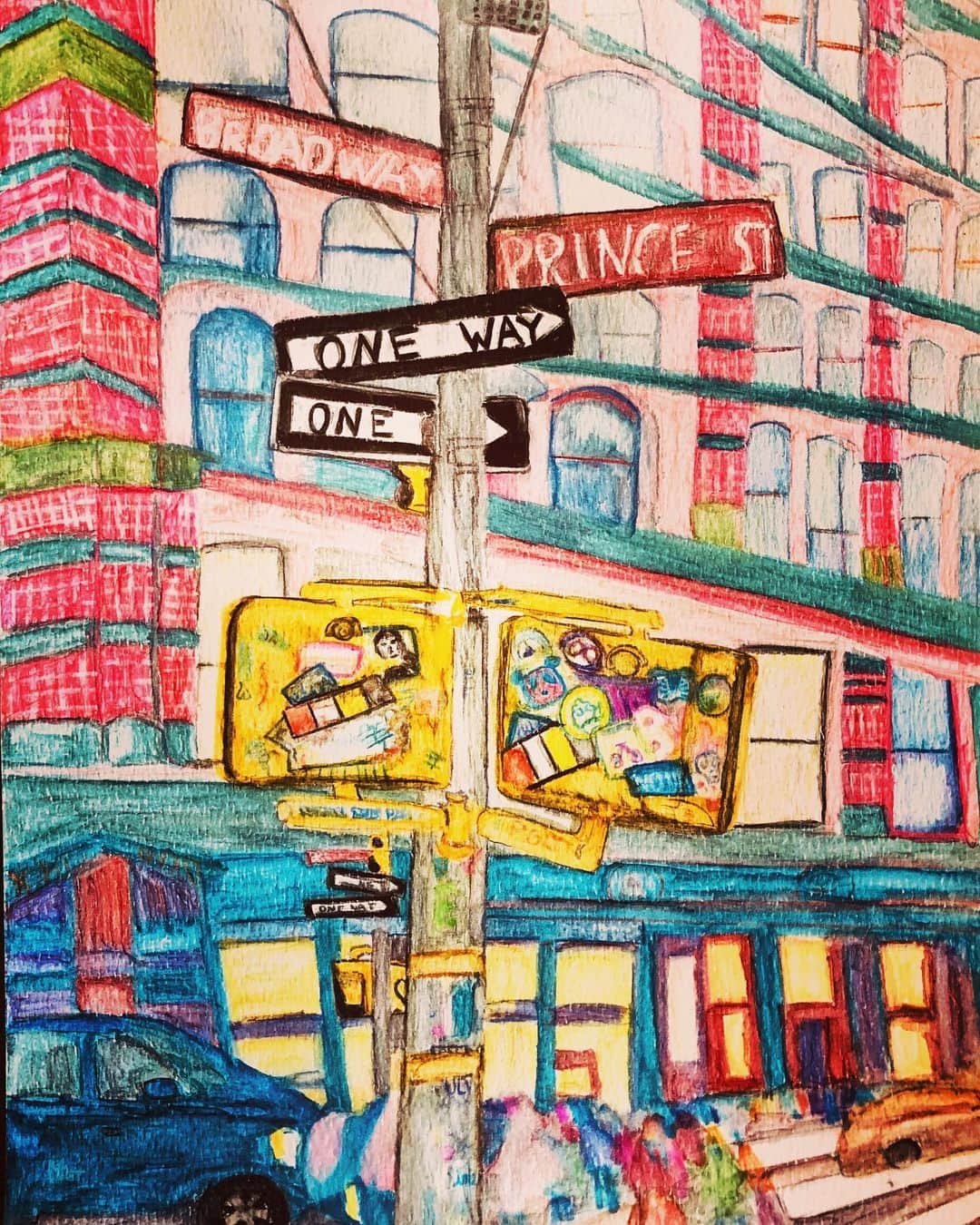 リンジー・クラフトのインスタグラム：「“this ones called i’d rather be on broadway than be a prince.” #thisonescalled #watercolorpencils  #cantbelieveifinishedit  and also- missing new york city so very much. this helps 😊 thanks for listening.」