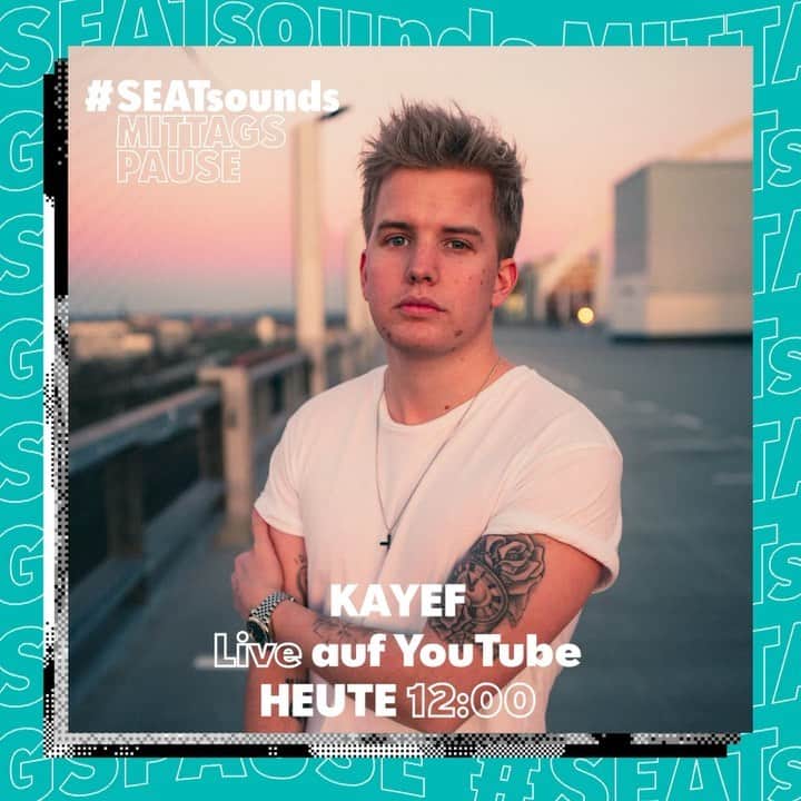 Kayefのインスタグラム：「ᵂᴱᴿᴮᵁᴺᴳ  Yoyoyo :) Gleich ab 12:00 Uhr startet auf meinem Youtube Kanal KAYEFTV die #SEATsounds Mittagspause 🤟🏻Ich spiele ein exklusives Akustikset für euch im Livestream 🎸🎤 Schaltet ein, das wird richtig nice :) Ich freu mich auf euch! @seat_de 🔥」