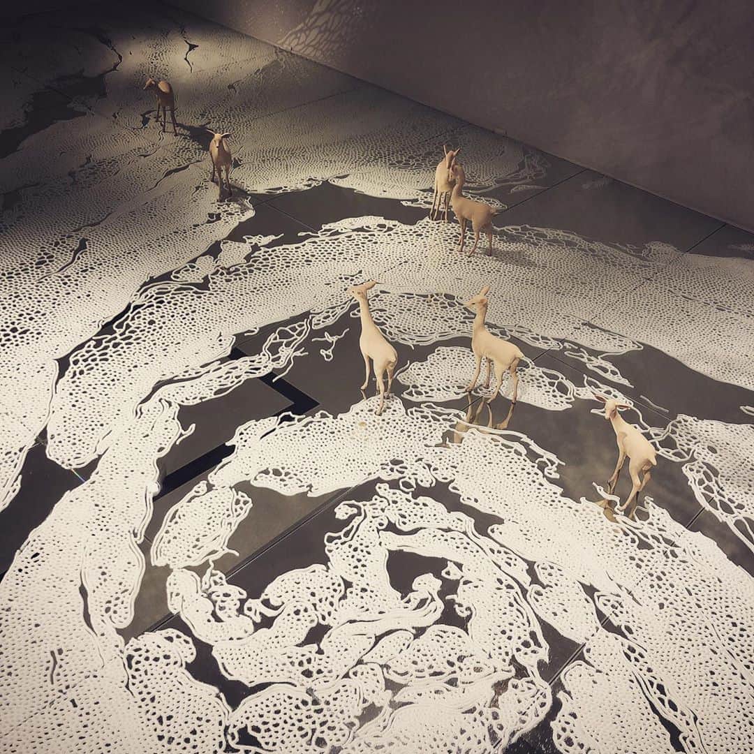 西山由のインスタグラム：「“ Deer “ par Yoshimasa Tsuchiya et “ Floating Garden “ par Motoi Yamamoto.」
