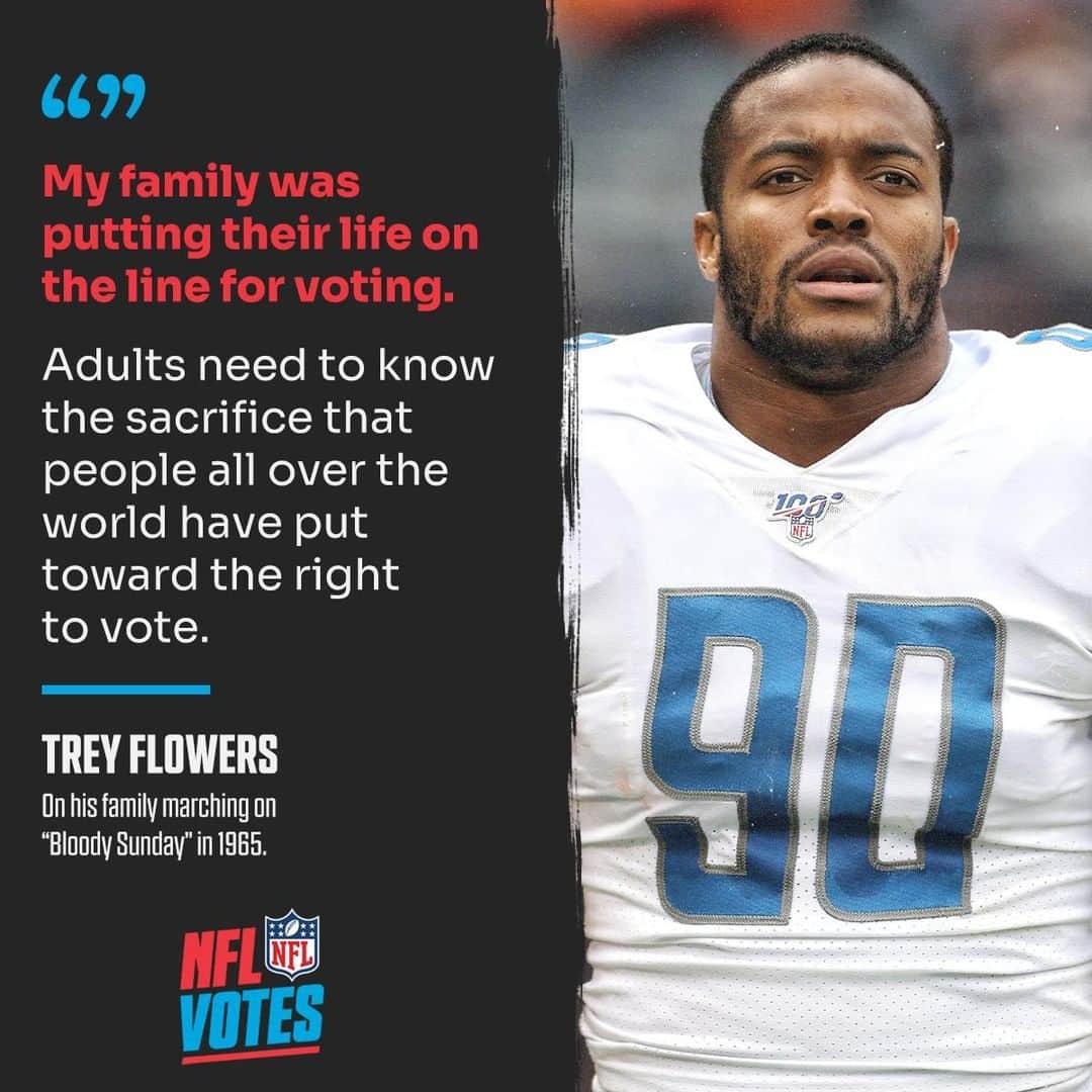 NFLさんのインスタグラム写真 - (NFLInstagram)「Trey Flowers' family members marched from Selma to Montgomery in 1965 to fight for voting rights. Their sacrifice led to the Voting Rights Act, signed 55 years ago today. #NFLVotes (via @iii_flowers)」8月7日 5時31分 - nfl