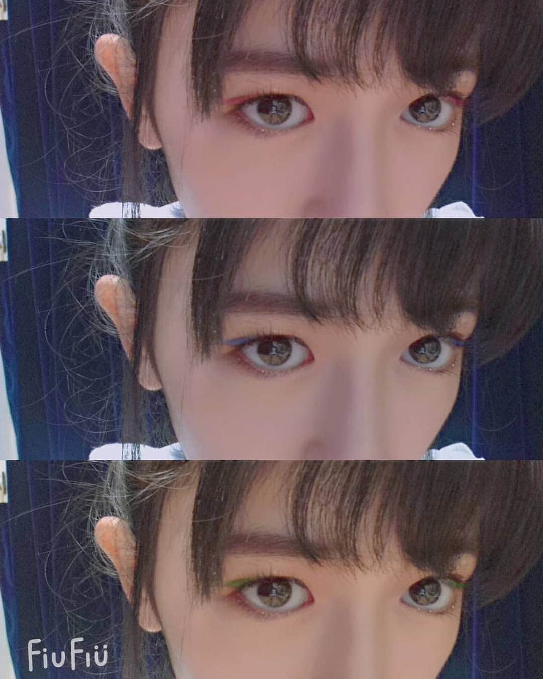 小泉遥香のインスタグラム：「カメラのエフェクトでカラーメイクしてみた💗💄  どの色が好き？😘  #Instaharum #超とき宣 #おはる #小泉遥香 #カラーメイク #目 #fiufiu #ﾋｭｰﾋｭｰ!!!ԅ( ¯ิ∀ ¯ิԅ)ｸﾞﾍﾍﾍ #間違えたﾌｨｳﾌｨｳだった」