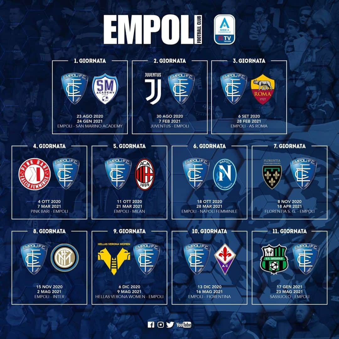 エンポリFCさんのインスタグラム写真 - (エンポリFCInstagram)「⚽🗓 L'esordio in casa contro San Marino, l'ultima contro il Sassuolo: ecco il calendario dell'Empoli Ladies nella Serie A Femminile 2020/21  #AvantiAzzurre」8月6日 22時58分 - empoli_fc_official