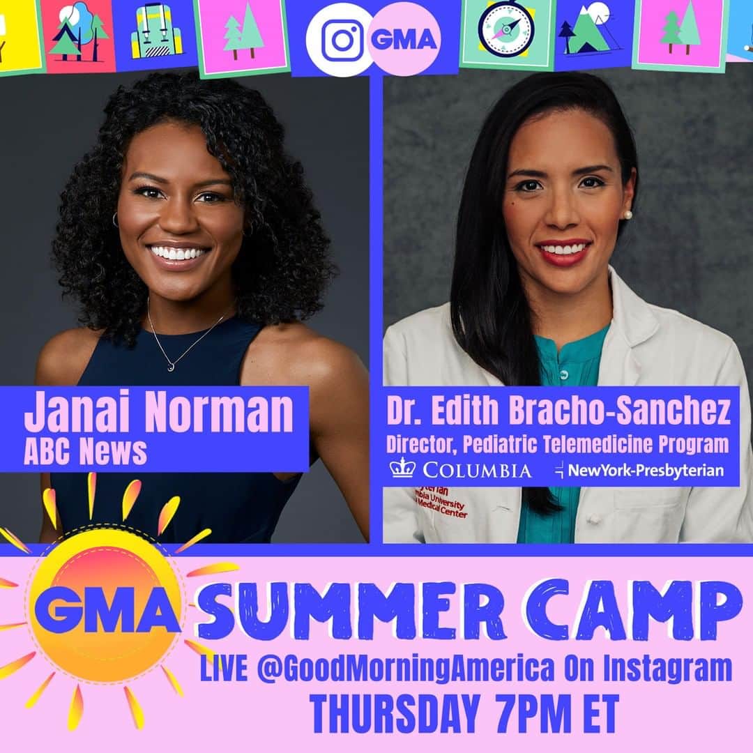 Good Morning Americaさんのインスタグラム写真 - (Good Morning AmericaInstagram)「#GMASummerCamp: TONIGHT 7pmET LIVE on Instagram -- @janai.norman is talking kids and COVID-19 with @columbiamed/@nyphospital's @doctora_edith who's a Pediatrician @columbia University.   Back-to-school, how the virus affects kids, daycare and more -- Have questions? ASK BELOW!」8月7日 3時02分 - goodmorningamerica