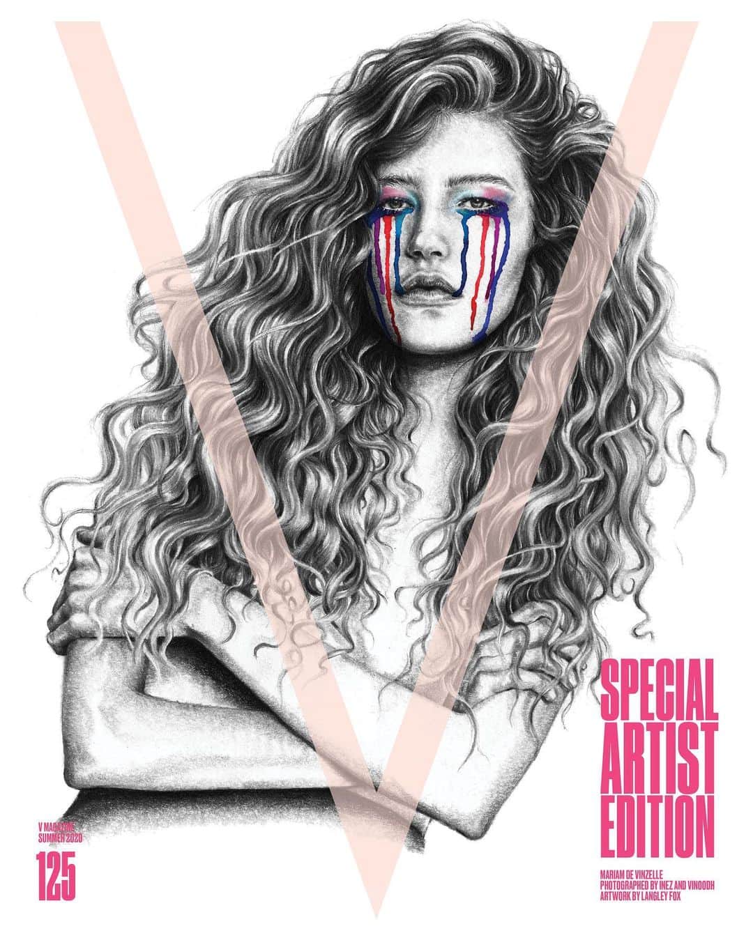 のインスタグラム：「The next generation of supermodels gets remixed ✨Next in our lineup is @mariamdevinzelle! Mariam is reimagined into a sketch by artist @langleyfox. Selected by photography duo @inezandvinoodh and @doubledutchcash—the new cash gifting platform with artist-curated digital cards and seamless money transfer, the Los Angeles-based artist fuses the use of pencil and paint to transform Mariam in a photo-realistic work of art! 🎨  In addition, this special edition issue has been laminated with an anti-bacterial coating, a first in fashion magazine history! Head to the link in bio to order the limited edition box-set! — Photography by @inezandvinoodh Artwork by @langleyfox Model: @mariamdevinzelle (@dnamodels) — Sign-up at doubledutch.cash to join the waitlist and qualify for early access to the new app!」
