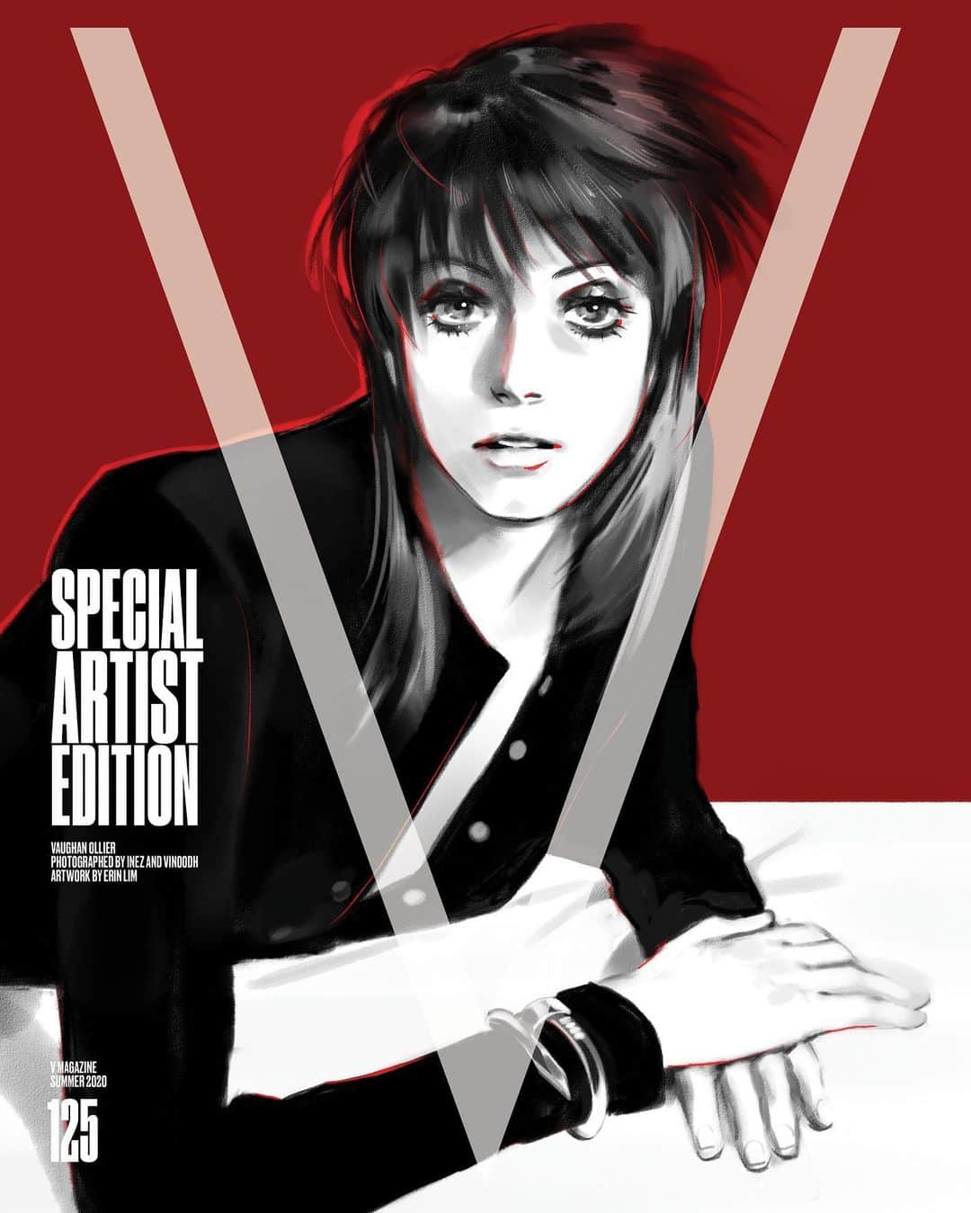 のインスタグラム：「The next generation of supermodels gets remixed! ⭐️ Next in our lineup is @vaughanelizabeth! Vaughan is transformed into an anime character by artist @badturquoise. Selected by photography duo @inezandvinoodh and @doubledutchcash—the new cash gifting platform with artist-curated digital cards and seamless money transfer, the New Zealand based artist perfectly captures the moody allure that Vaughan embodies.   In addition, this special edition issue has been laminated with an anti-bacterial coating, a first in fashion magazine history! Head to the link in bio to order the limited edition box-set! ♥️ — Photography by @inezandvinoodh Artwork by @badturquoise Model: @vaughanelizabeth (@apmmodels) — Sign-up at doubledutch.cash to join the waitlist and qualify for early access to the new app!」