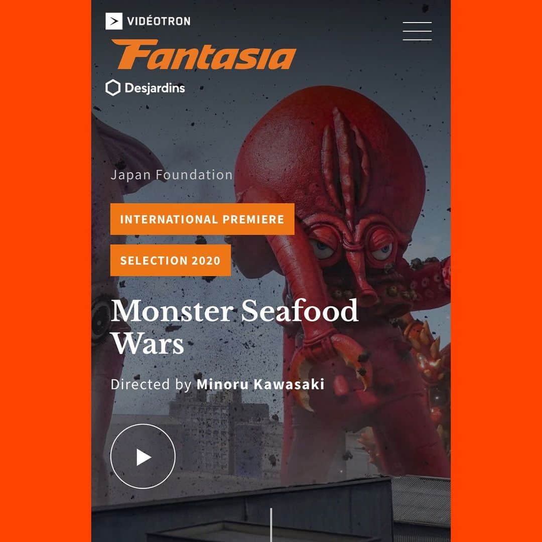 河崎実さんのインスタグラム写真 - (河崎実Instagram)「北米最大の映画祭カナダ モントリオールで開催される ファンタジア映画祭（The Fantasia International Film Festival）で『#三大怪獣グルメ（#Monster Seafood Wars）』が上映されます。  ※新型コロナウイルスの影響で今年はカナダ全土オンラインで開催 https://fantasiafestival.com/en/film/monster-seafood-wars  #Fantasia2020 #movie #FantasiaFest #tokusatsu #kaijyuu #kaijyu #comedy #minorukawasaki」8月7日 12時27分 - kawasakiminoru