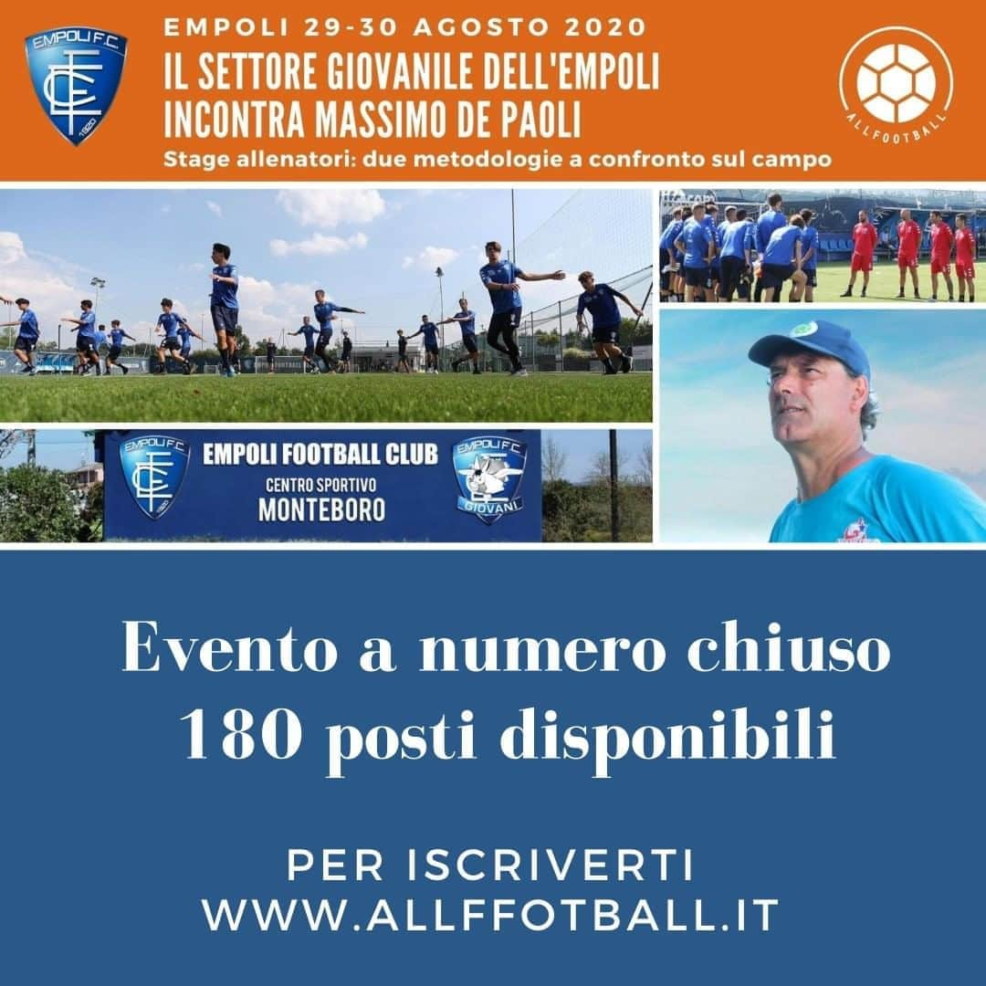 エンポリFCさんのインスタグラム写真 - (エンポリFCInstagram)「Il settore giovanile azzurro incontra Massimo De Paoli per una due giorni di stage al nostro centro sportivo di Monteboro. Sabato 29 e domenica 30 agosto si svolgeranno due giorni di lavoro sul campo per conoscere le metodologie di allenamento del settore giovanile azzurro che si apre al confronto con il Metodo Castello di Massimo De Paoli, dando la possibilità di osservare il lavoro nelle diverse fasce d’età e assistere alle soluzioni, sulle medesime tematiche tecnico tattiche, espresse da due differenti visioni dell’allenamento.  Per tutte le info e per iscriversi vai su allfootball.it」8月7日 23時08分 - empoli_fc_official