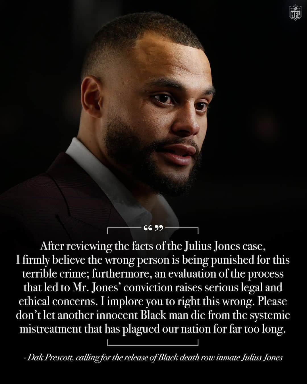 NFLさんのインスタグラム写真 - (NFLInstagram)「Dak Prescott writes a letter to the Governor of Oklahoma advocating for the release of death row inmate Julius Jones. Full letter at link in bio. (via @TIME)」8月7日 23時30分 - nfl