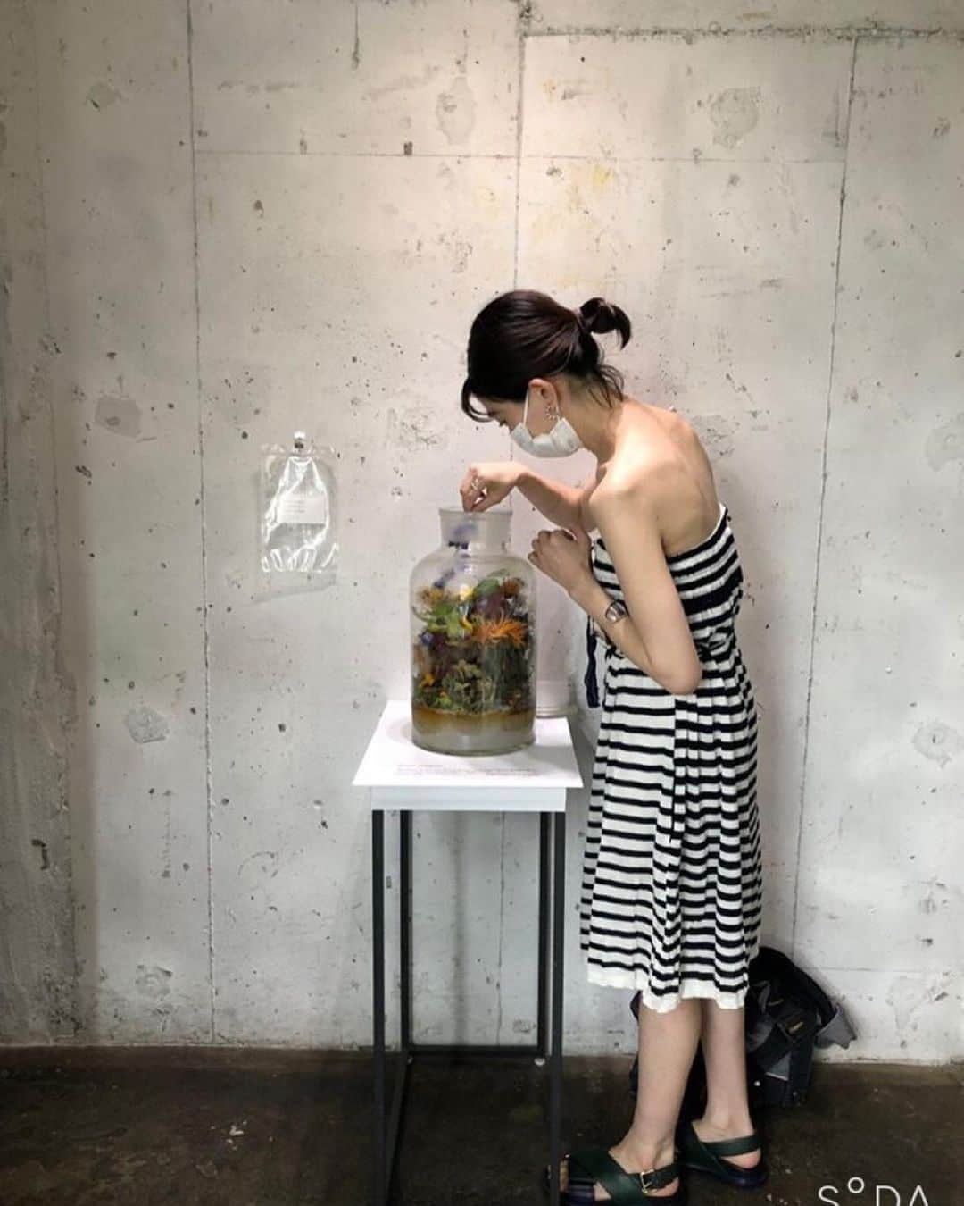 木野園子さんのインスタグラム写真 - (木野園子Instagram)「MIKIKO KAMADA (in)visible forest みきこさん @mozuchangのEXHIBITIONにお邪魔しました🌳 ギャラリーのART FOR THOUGHT @artforthought.ginzaは歩いていると吸い込まれていきそうなオアシスのような空間からはじまって植物が土に還ることについて。 タイミングよくみきこさんからたくさんお話を聞けました。 私は花を生け割と最後まで見とどけていくことが花屋として大切だと感じてお店で働いているときも売れなくなった花をお店に飾ったり持って帰っていましたが今回の展示はそれ以上のことを考えさせられました。 そして、実際にデルフィニウムを瓶に入れさせてもらってコンポストを体験させてもらいました💙どう変化していくのか楽しみです✨ 明日までやってるよー🌈  #flower #EXHIBITION #ARTFORTHOUGHT #MIKIKOKAMADA #visibleforest #コンポスト」8月7日 16時43分 - kinosonoko