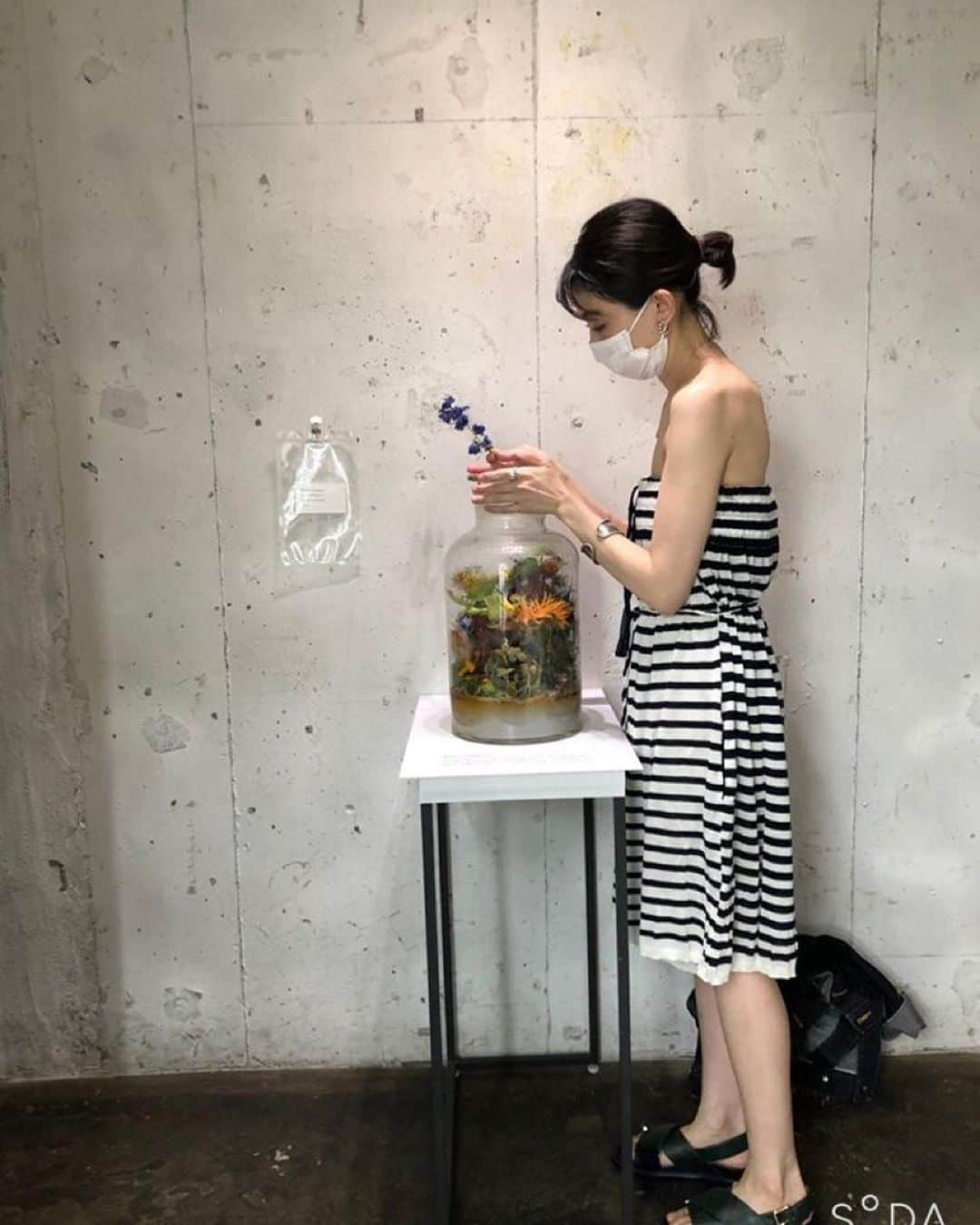 木野園子さんのインスタグラム写真 - (木野園子Instagram)「MIKIKO KAMADA (in)visible forest みきこさん @mozuchangのEXHIBITIONにお邪魔しました🌳 ギャラリーのART FOR THOUGHT @artforthought.ginzaは歩いていると吸い込まれていきそうなオアシスのような空間からはじまって植物が土に還ることについて。 タイミングよくみきこさんからたくさんお話を聞けました。 私は花を生け割と最後まで見とどけていくことが花屋として大切だと感じてお店で働いているときも売れなくなった花をお店に飾ったり持って帰っていましたが今回の展示はそれ以上のことを考えさせられました。 そして、実際にデルフィニウムを瓶に入れさせてもらってコンポストを体験させてもらいました💙どう変化していくのか楽しみです✨ 明日までやってるよー🌈  #flower #EXHIBITION #ARTFORTHOUGHT #MIKIKOKAMADA #visibleforest #コンポスト」8月7日 16時43分 - kinosonoko