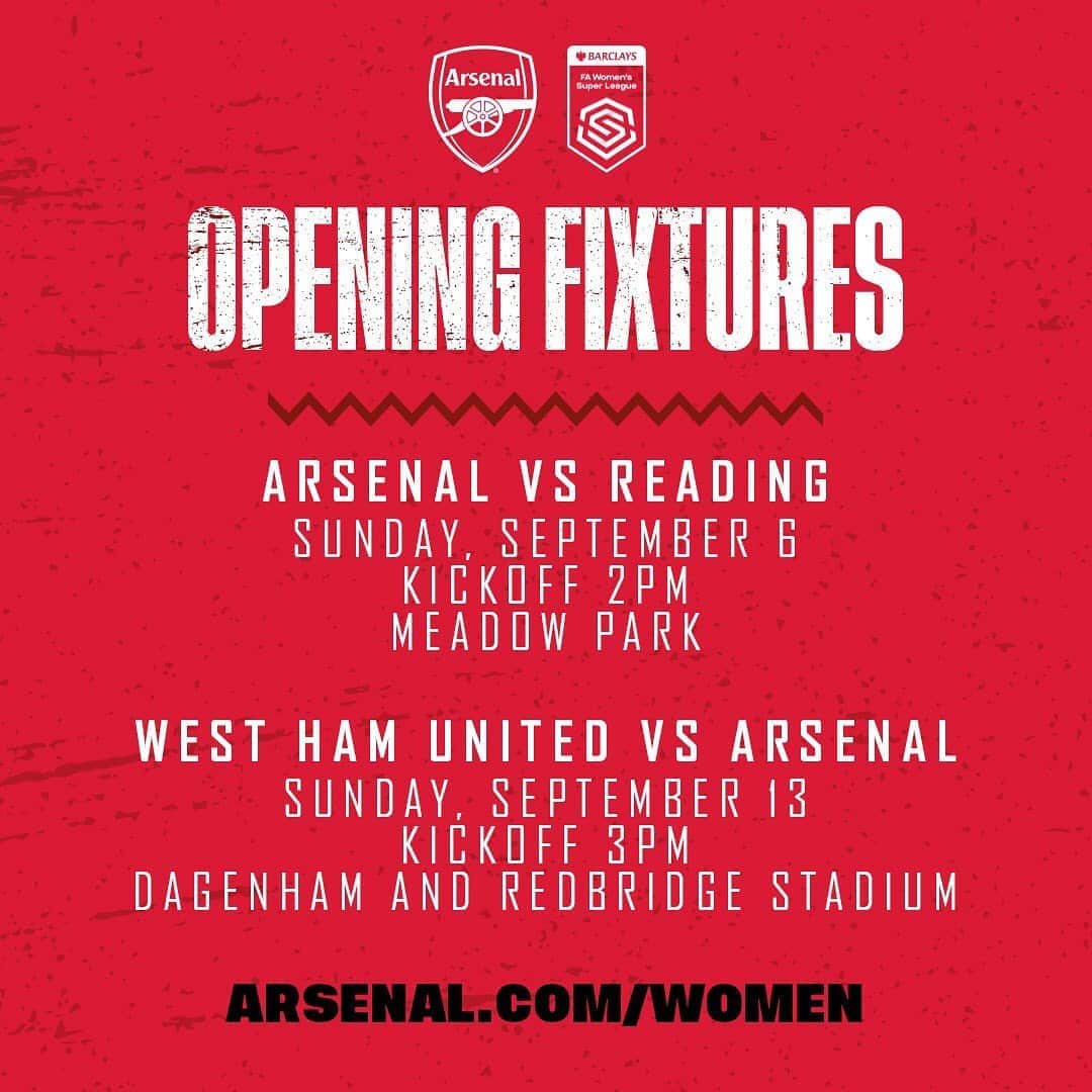 Arsenal Ladiesさんのインスタグラム写真 - (Arsenal LadiesInstagram)「🚨 SWIPE FOR OUR OPENING WSL FIXTURES 🚨 See ya soon, Reading and West Ham 👋」8月7日 19時02分 - arsenalwfc