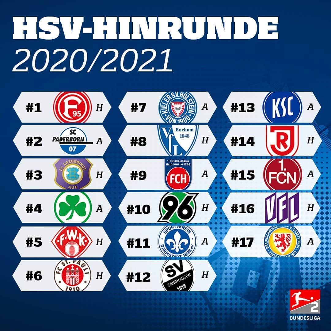 ハンブルガーSVさんのインスタグラム写真 - (ハンブルガーSVInstagram)「Der Spielplan für die neue Saison 2020/21 ist da 🗓 Zum Auftakt treffen wir am Freitag (18.09./18.30 Uhr) im Heimspiel auf @f95 🆚 Welche Partie ist euer Highlight? 🔷 #nurderHSV #Bundesliga2」8月7日 19時08分 - hsv