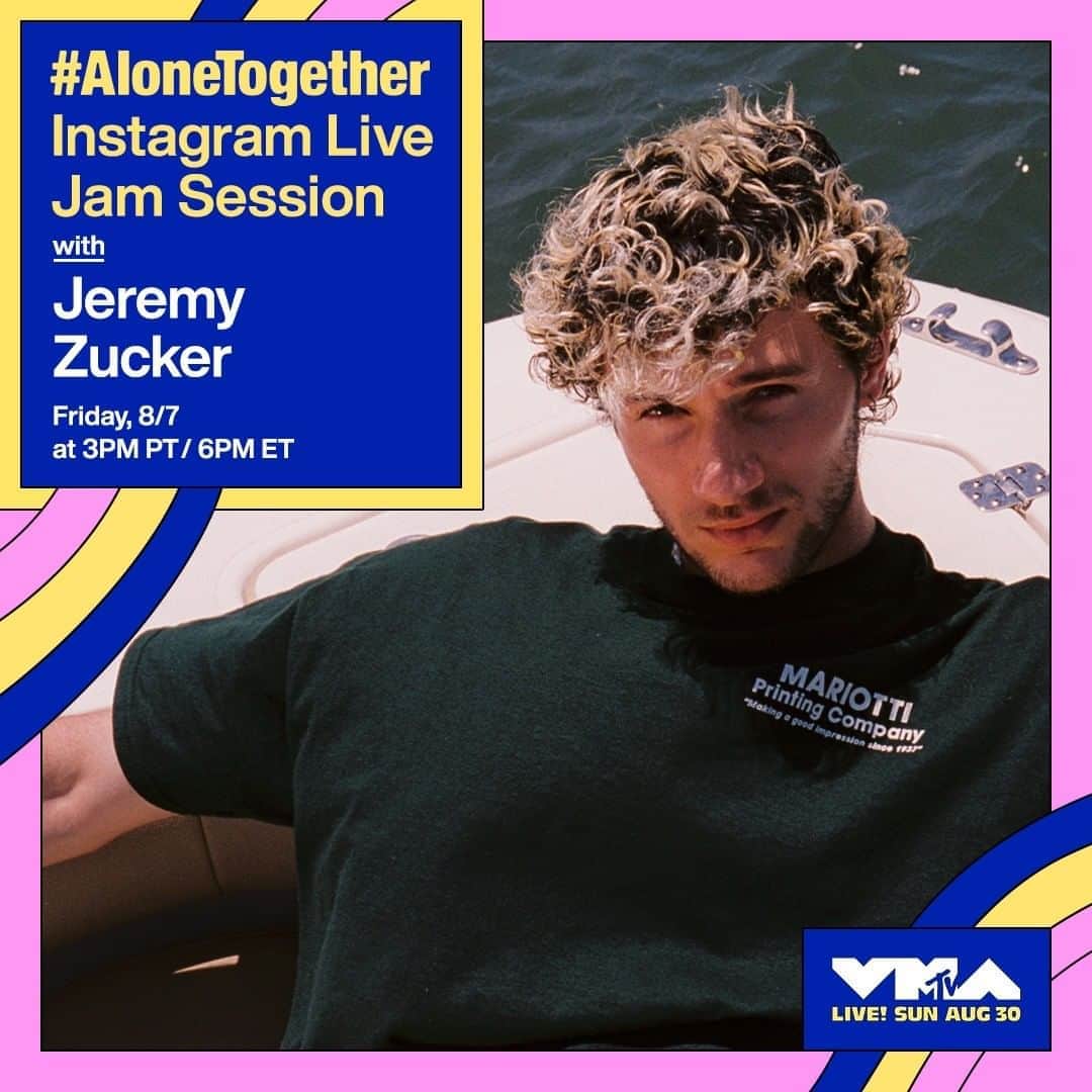 MTVさんのインスタグラム写真 - (MTVInstagram)「Not letting the #VMAs-themed #AloneTogether jam sessions end 🙅‍♂️ Catch @jeremyzucker on my Instagram Live, today at 3pm PT / 6pm ET!」8月8日 0時45分 - mtv
