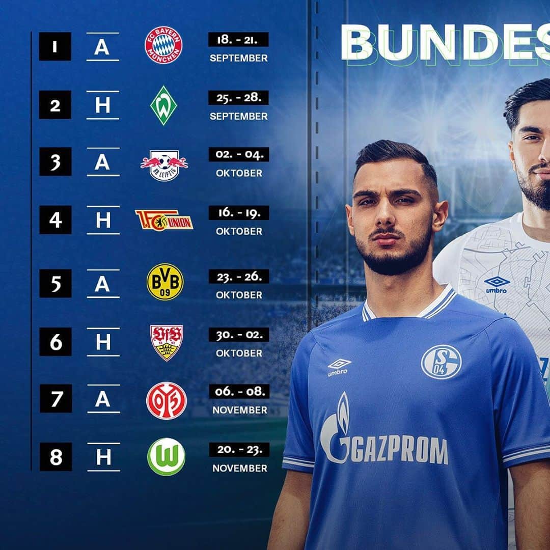 シャルケ04さんのインスタグラム写真 - (シャルケ04Instagram)「Hinrunde 2020/2021 🔎 SWIPE LEFT ⬅️ . . First leg 2020/2021 🔎 SWIPE LEFT ⬅️ . . #S04 #Schalke #Knappen #Königsblau #Spielplan2020 #Fixtures #Bundesliga」8月7日 19時32分 - s04