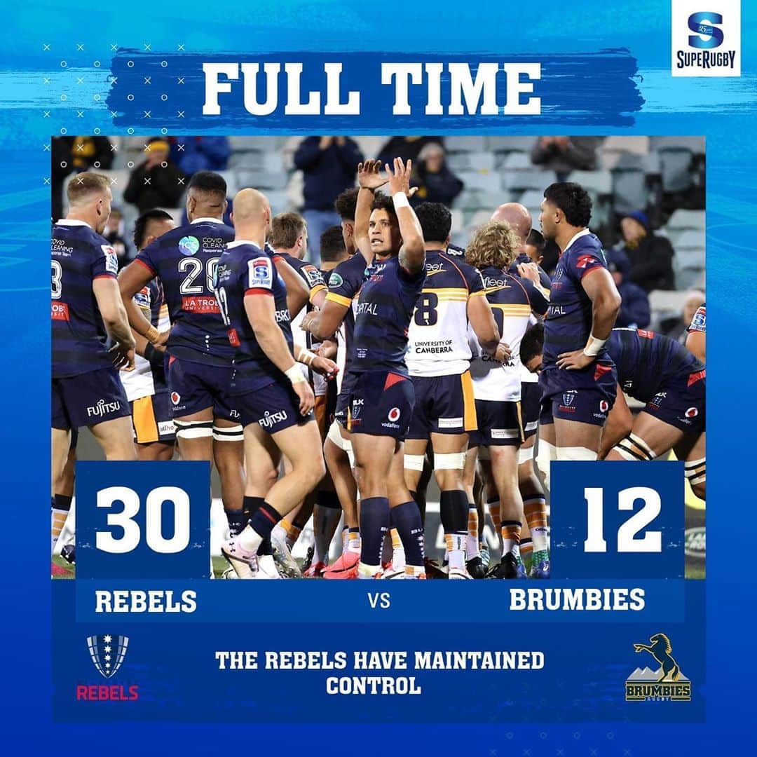 Super Rugbyさんのインスタグラム写真 - (Super RugbyInstagram)「FULL TIME| The rebels have maintained control in slippery conditions to hand the Brumbies their first loss of the #SuperRugbyAU season #SuperRugby25years #REBvBRU」8月7日 20時00分 - superrugby