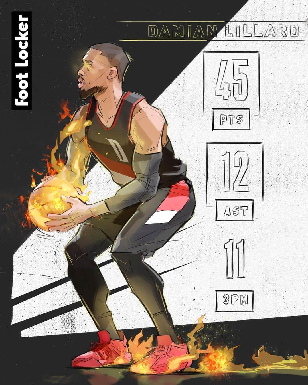 Foot Lockerさんのインスタグラム写真 - (Foot LockerInstagram)「@damianlillard went off with 45 points and 11 three pointers ⌚️🔥Will the Blazers make the playoffs?  🎨 by @karmoruu」8月7日 21時26分 - footlocker