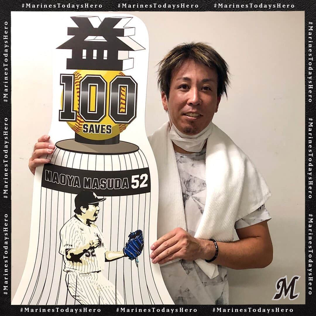 千葉ロッテマリーンズさんのインスタグラム写真 - (千葉ロッテマリーンズInstagram)「#MarinesTodaysHero 通算100セーブを達成した益田投手です！ #chibalotte」8月7日 22時13分 - chibalotte