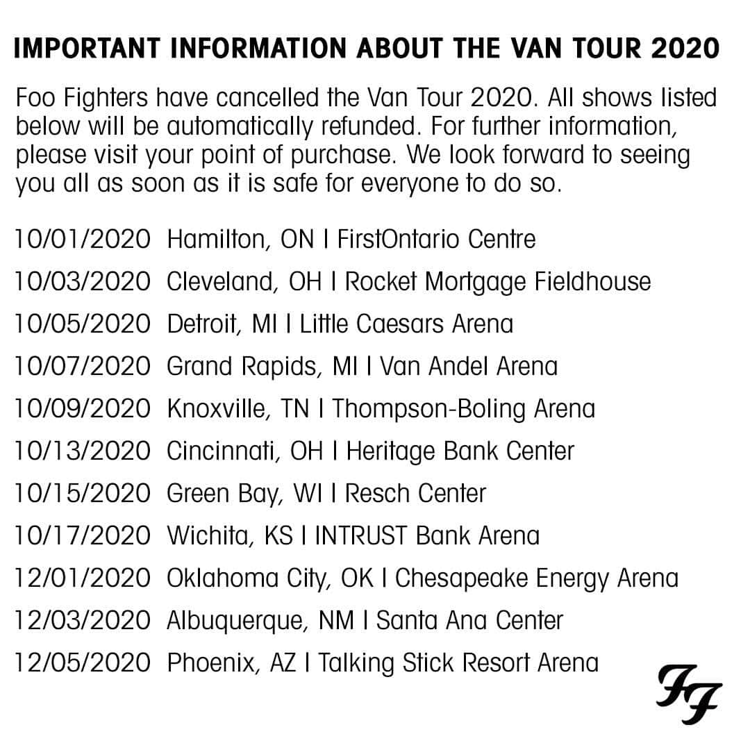 フー・ファイターズのインスタグラム：「Important information about the Van Tour 2020.」