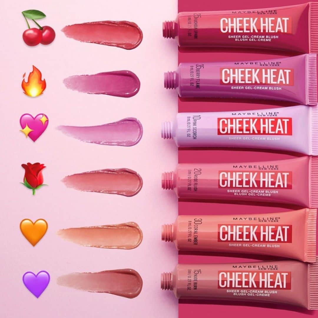Maybelline New Yorkさんのインスタグラム写真 - (Maybelline New YorkInstagram)「Drop an emoji of the #cheekheat shade you love! Pop on these gel cream blushes on to cheekbones for a glowing, flush of color! ✨」8月8日 1時48分 - maybelline