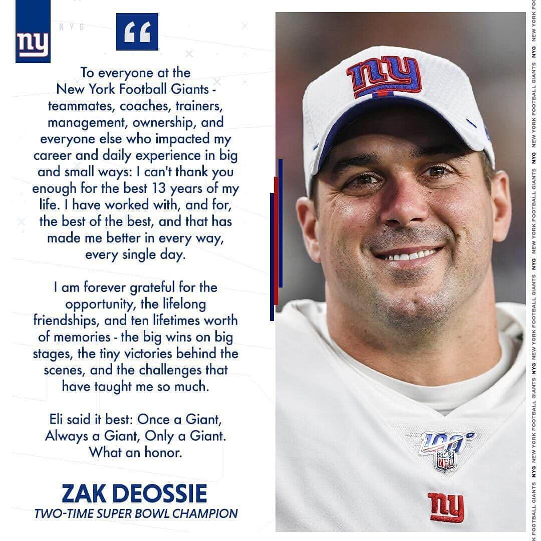 New York Giantsさんのインスタグラム写真 - (New York GiantsInstagram)「Thank you, Zak DeOssie.  Once a Giant, Always a Giant.」8月8日 1時57分 - nygiants