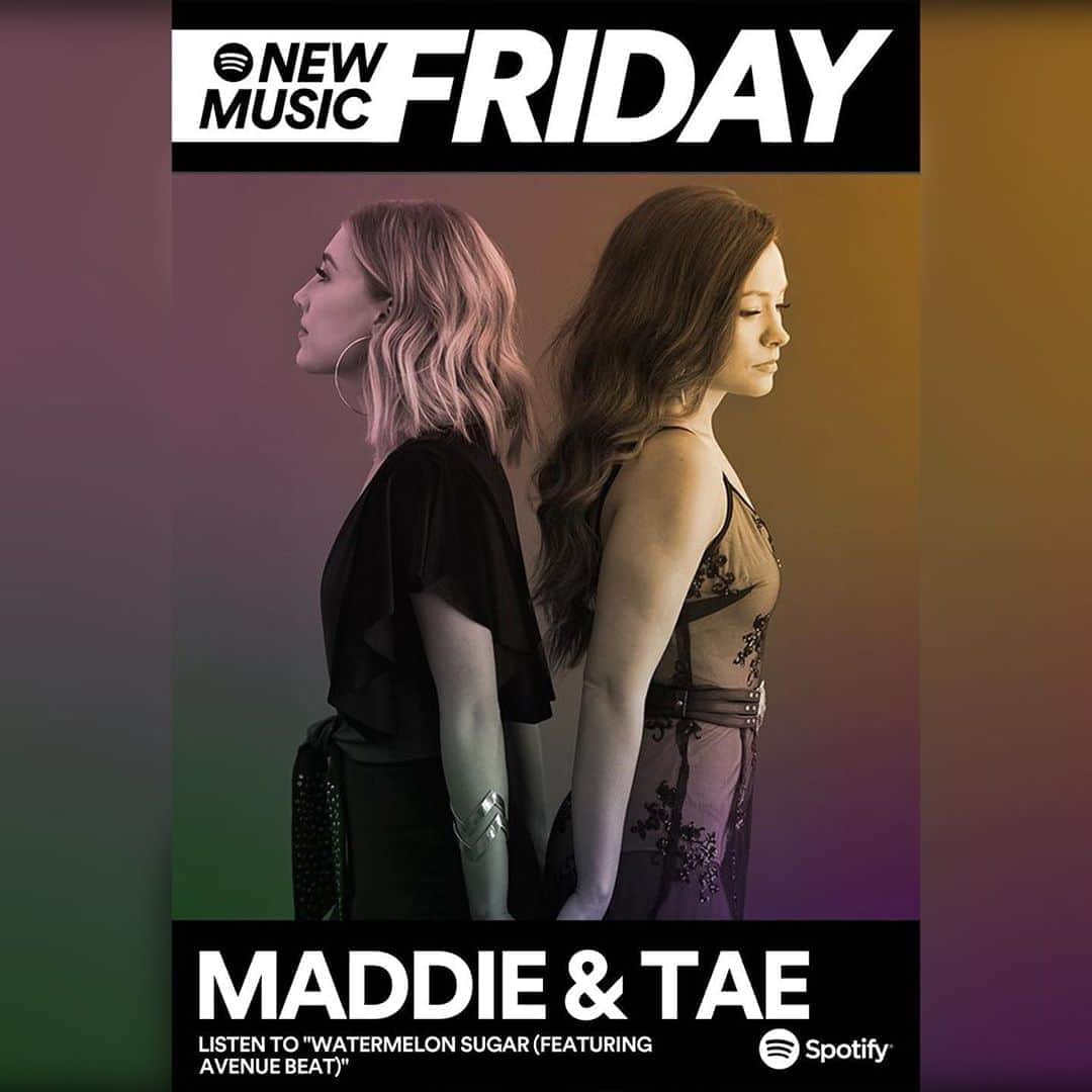 Maddie & Taeさんのインスタグラム写真 - (Maddie & TaeInstagram)「This week's #NewMusicFriday playlist is 🔥 but we may be a little biased 😉 Thanks for the add, @Spotify! Listen to our version of #WatermelonSugar featuring our girls @AvenueBeat at the link in story.」8月8日 3時03分 - maddieandtae