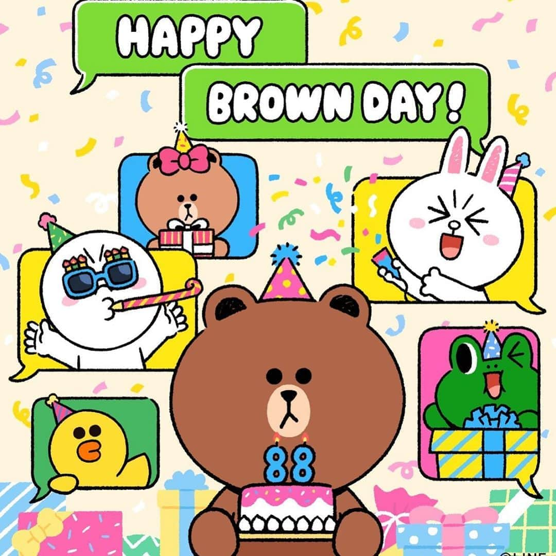 LINE FRIENDS_JPのインスタグラム：「ブラウン、お誕生日おめでとう🎂 いつもどこにいても一緒だよ！  #ハッピーバースデー #ブラウン #2020ブラウンデー #2020BROWNDAY #ブラウンデー #コニー #サリー #チョコ #レナード #ムーン #LINEFRIENDS #BROWN」