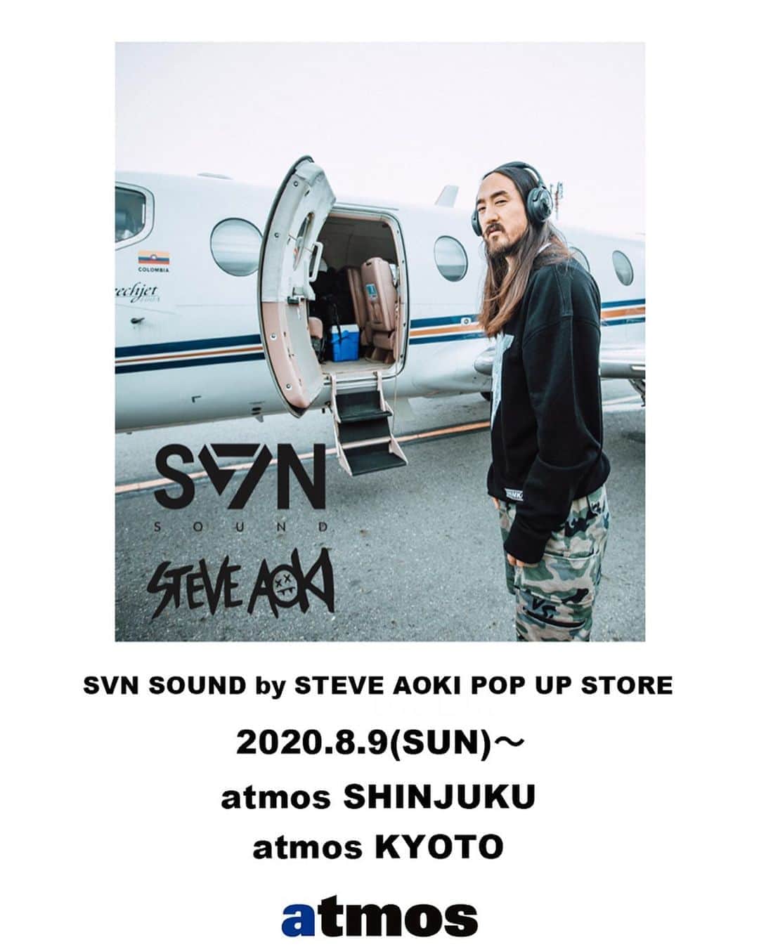 アトモスさんのインスタグラム写真 - (アトモスInstagram)「. 8/9(SUN)より世界的有名DJであり、音楽プロデューサーであるスティーヴ・アオキが全面監修した新しい音響プロダクトブランドSVN SOUND by STEVE AOKIのPOPUP STOREを開催。 ※商品入荷次第販売させて頂きます . From 8/9 (SUN), the world-famous DJ and music producer Steve Aoki will hold the POP UP STORE of the new acoustic product brand SVN SOUND by STEVE AOKI. . 【展開店舗】 atmos新宿 @atmos_kyoto  atmos-tokyo.com . #svnsound #steveaoki #atmos #スティーヴアオキ #アトモス」8月8日 13時06分 - atmos_japan
