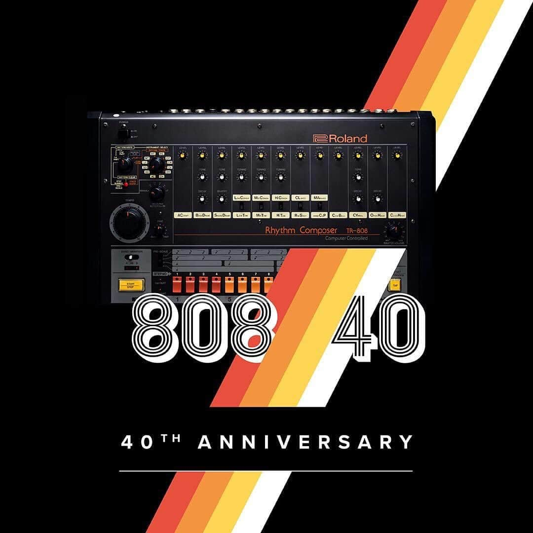 のインスタグラム：「This year the Roland TR-808 turns 40! Join us in celebrating the drum machine that changed music forever by tagging your 808 photos, videos and stories with #808Day. And for all 808 fans, check out our TR-808 Story page for an insight into the origins of the drum machine and stories of its lasting impressions on music and culture.      ➤ TR-808 STORY PAGE: https://www.roland.com/global/promos/roland_tr-808/  ➤ TR-808 ARTICLES: https://articles.roland.com/?s=tr-808」