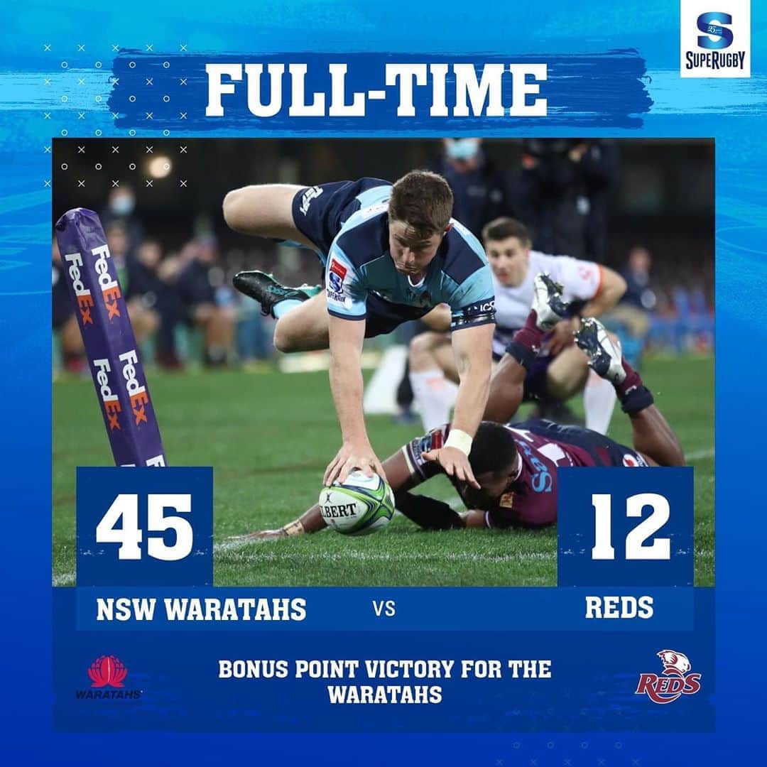 Super Rugbyさんのインスタグラム写真 - (Super RugbyInstagram)「FULL-TIME  WARATAHS VS REDS  The Waratahs have produced a dominant first-half display at the SCG to thrash the Reds.   https://bit.ly/3gFaTn4  #SuperRugby25Years #SuperRugbyAU #WARvRED」8月8日 20時04分 - superrugby