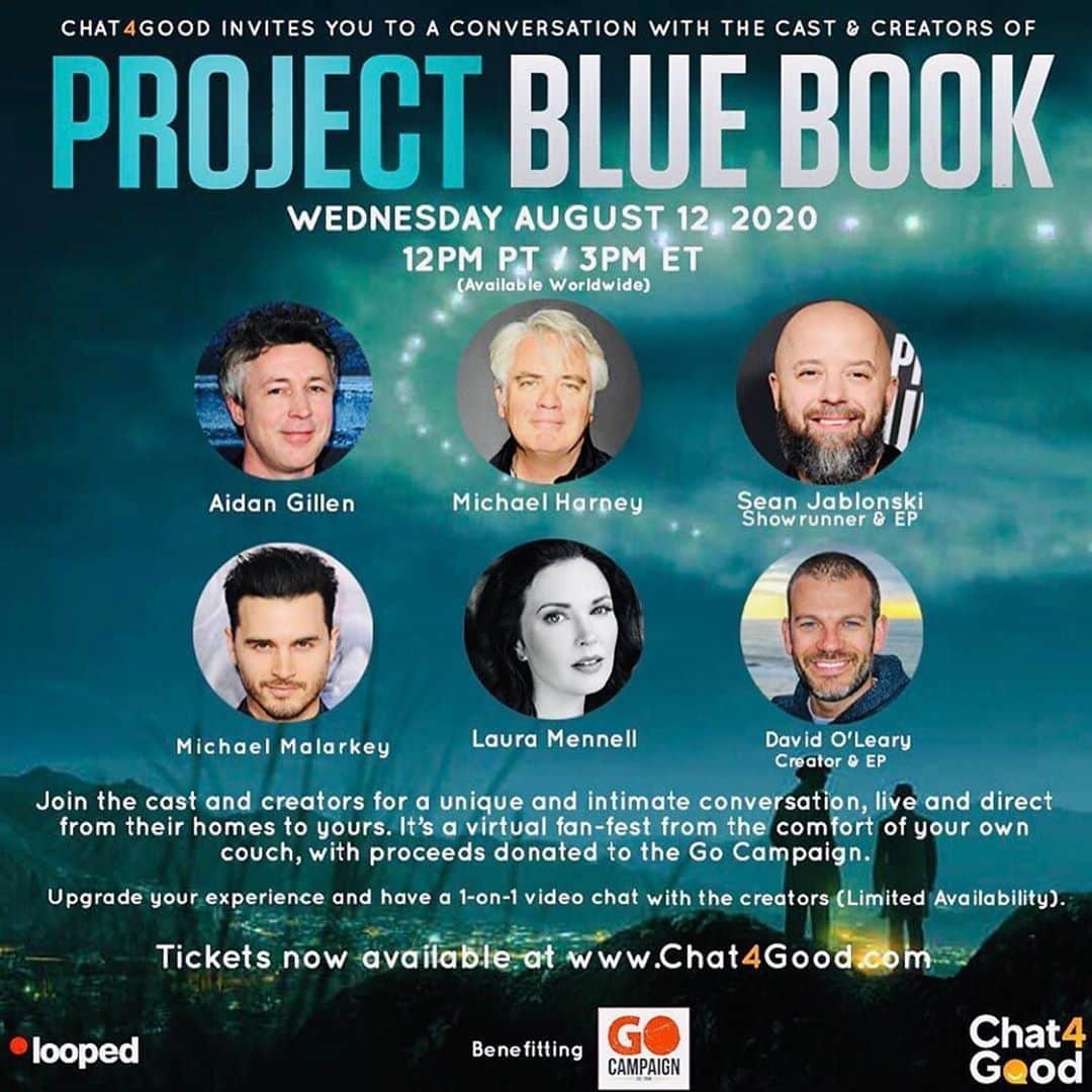 マイケル・マラーキーのインスタグラム：「#projectbluebook charity chat THIS WEDNESDAY; come join us, info below x   ・・・ #Repost @davideoleary ・・・ Excited to be joining these amazing #ProjectBlueBook folks for a virtual charity event, Wed 8/12 @ 12p PST, c/o @Chat4Good! Buy your tix today at Chat4Good.com (link in bio), as we support @GoCampaign, a global COVID-relief charity.」