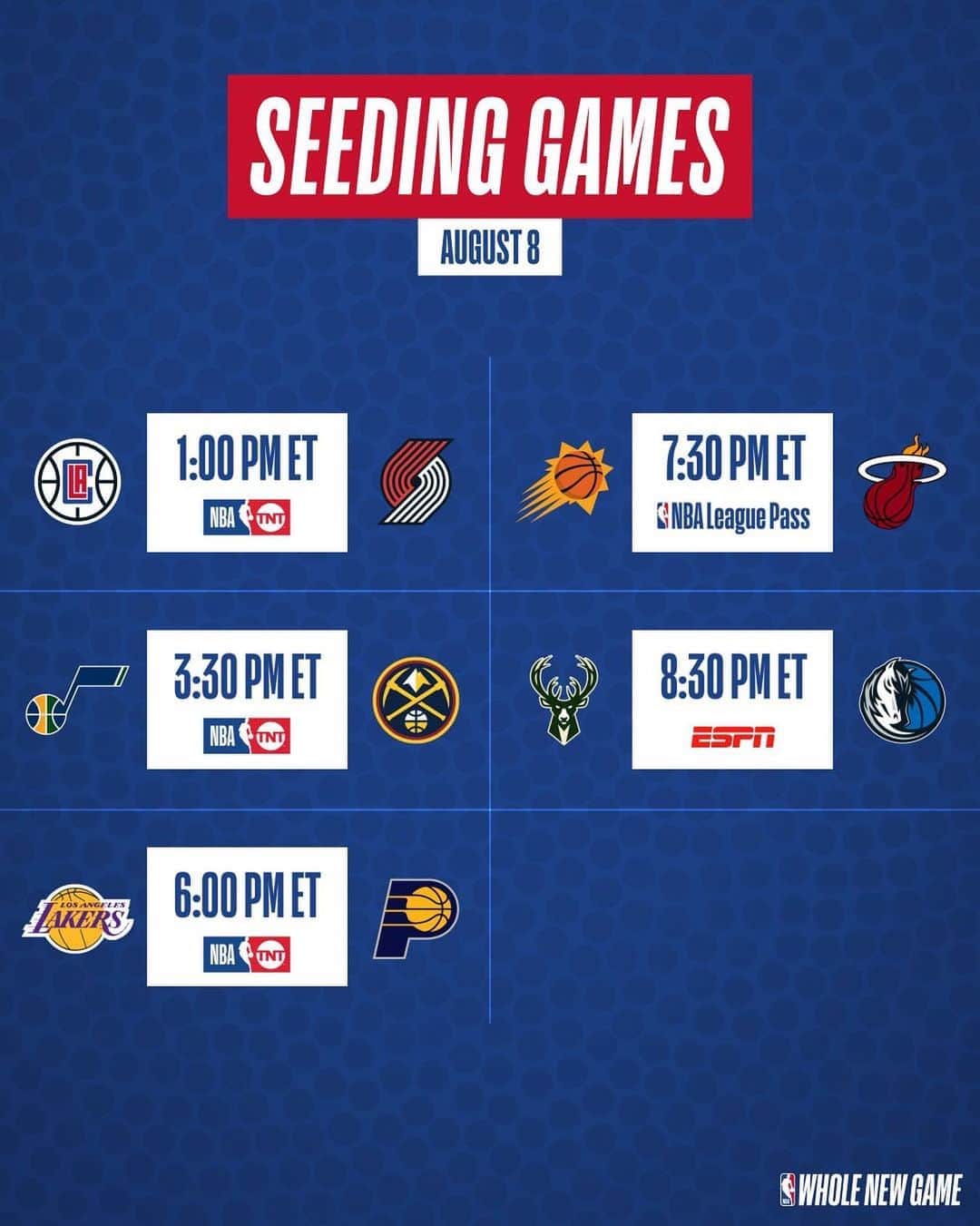 NBAさんのインスタグラム写真 - (NBAInstagram)「Five seeding games on today’s NBA Restart schedule! #WholeNewGame  Which game are YOU watching?」8月8日 22時04分 - nba