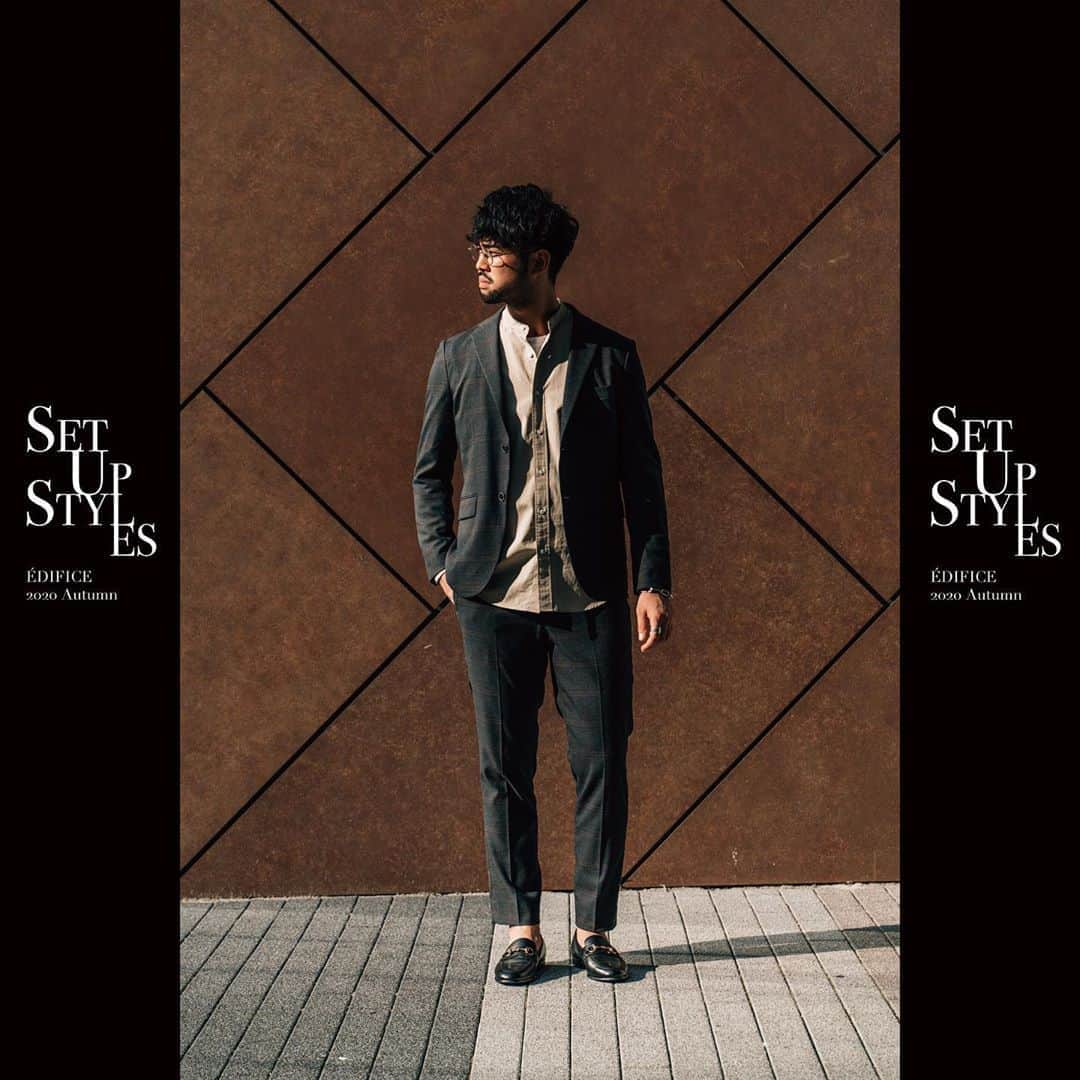 のインスタグラム：「【SET UP bottoms Coordinate】﻿ - メランジチェックセットアップ -﻿ ﻿ EDIFICEのベストセラーモデル『メランジチェックセットアップ』は、ボトムスの単品使いでもご好評頂くアイテム。﻿ ﻿ 夏場はジャケットを着ない方でも、ビジネスはもちろん、カジュアルスタイルまでカバーできる汎用性高いシルエットは、合わせるアイテムを選ばない万能モデルとして高い人気を誇ります。﻿ ﻿ 《SET UP STYLE》﻿ Jacket : 【EDIFICE】¥20,000+tax﻿ No : 20010300100830 ﻿ Pants : 【EDIFICE】¥13,000+tax﻿ No : 20030300100830 ﻿ ﻿ 《Coordinate items》﻿ Shirt : 【EDIFICE】¥15,000+tax﻿ No : 20050300100430﻿ Cut&sewn : 【EDIFICE】¥5,000 → 20%off ¥4,000+tax﻿ No : 20071300523020﻿ Shoes : 【HIROSHI TSUBOUCHI EX】¥23,500+tax﻿ No : 20093310008430﻿ ﻿ ﻿ ﻿ ﻿ ﻿ ﻿ ﻿ ﻿ ﻿ ﻿ ﻿ ﻿ ﻿ #edifice #edificeoriginal #setupjacket #comfort #autumnfabric #menssuit #melange #separate #stretchjacket #stretchpants #menssetup #setup #mensfashion #mensstyle #menswear #stretchfabric #stretch #slimpants #jacketstyle #mensjacket #setupstyle #menwithclass #menwithstyle #menscoordinate #エディフィス #エディフィスオリジナル #セットアップ #ストレッチパンツ #セパレートスーツ」