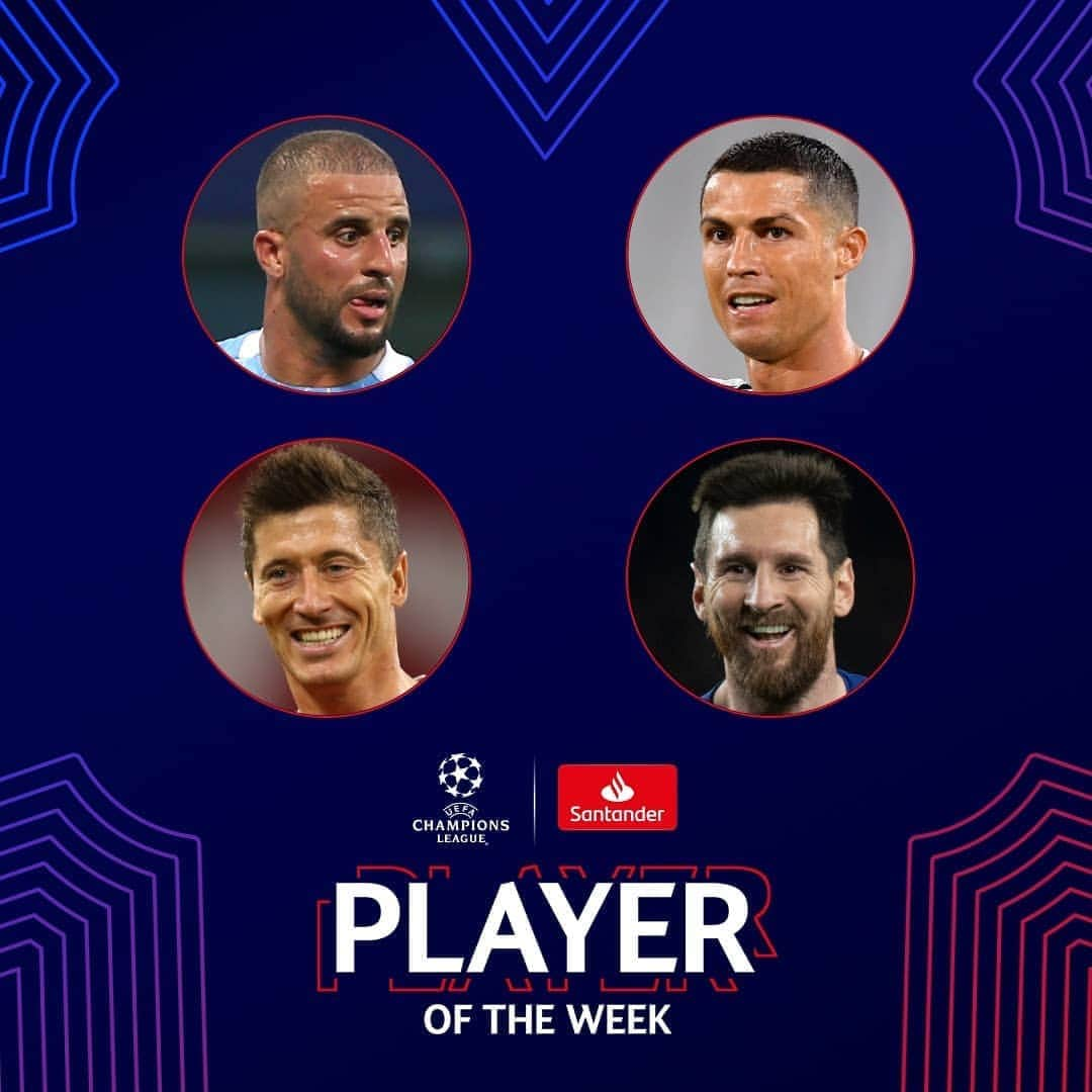 UEFAチャンピオンズリーグさんのインスタグラム写真 - (UEFAチャンピオンズリーグInstagram)「Who gets your vote? 🧐⁣ ⁣ ⭐ Kyle Walker⁣ ⭐ Cristiano Ronaldo⁣ ⭐ Robert Lewandowski⁣ ⭐ Lionel Messi⁣ ⁣ #POTW #UCLPOTW @footballsantander」8月9日 7時42分 - championsleague