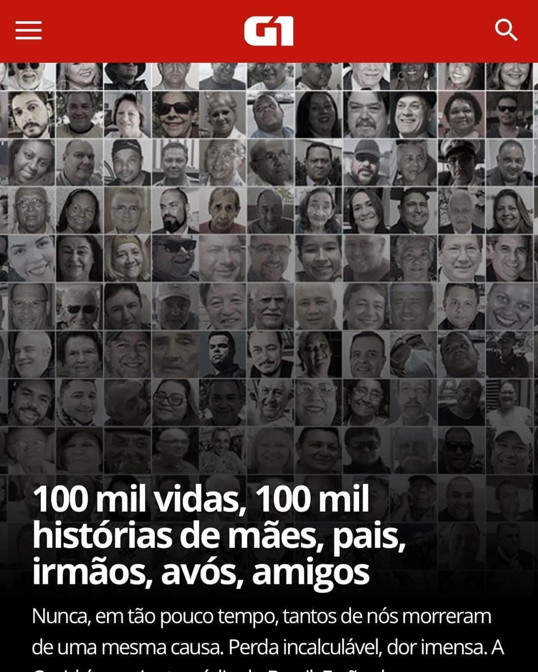 ファチマ・ベルナルデスのインスタグラム：「100543 mortos. Não são números, são vidas, histórias interrompidas. Muito sofrimento. Uma dor imensa. #luto #cemmilmortes」