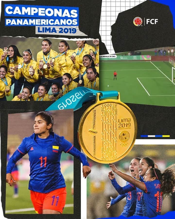 サッカー コロンビア代表チームのインスタグラム：「¡Hace un año nos llenamos de oro 🙋‍♀‍!   Hoy se cumple el primer aniversario del día en que nuestras guerreras alcanzaron la gloria en los Juegos Panamericanos de Lima 2019 🇵🇪  ¡Gracias por hacer historia 🥇 🇨🇴!」
