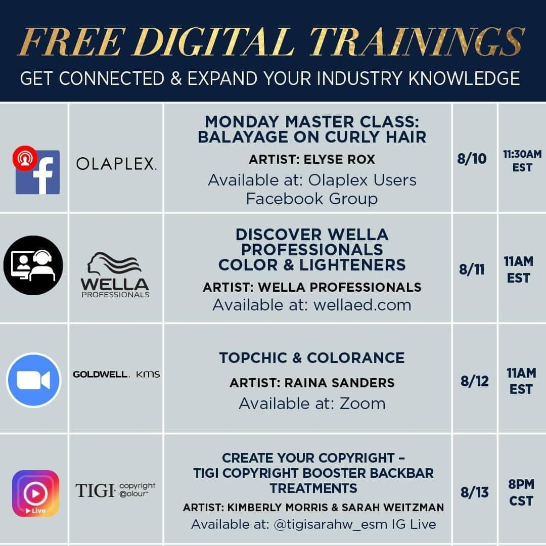 CosmoProf Beautyさんのインスタグラム写真 - (CosmoProf BeautyInstagram)「Join us August 10–14 for educational webinars led by pro artists, featuring some of the most noteworthy brands in the hair care industry. See details for each webinar at the link in bio.  * #cosmoprofbeauty #licensedtocreate #freetraining #educations #stylists #webinar #olaplex #wella #goldwell #TIGI」8月9日 23時00分 - cosmoprofbeauty