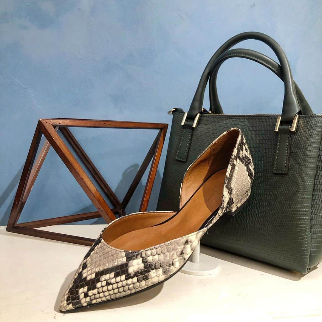 のインスタグラム：「. green&snake . . shoes 64-62-0582 ¥23,100（税込） bag 64-62-0936 ¥27,500（税込）  #demiluxebeams  #BEAMS #20aw #gianninotaro」