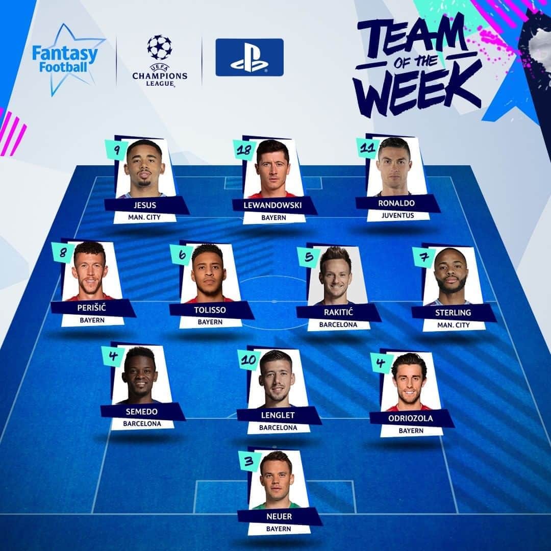 UEFAチャンピオンズリーグさんのインスタグラム写真 - (UEFAチャンピオンズリーグInstagram)「💫 Here's the top-scoring #UCLfantasy XI from this week! What were your best and worst fantasy decisions? 🤔  @playstation  #UCL」8月9日 19時49分 - championsleague