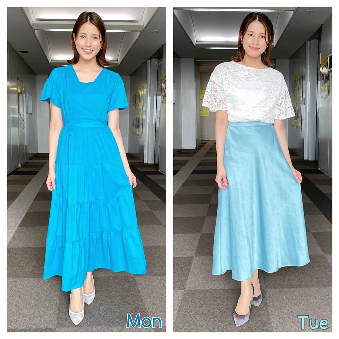 永島優美さんのインスタグラム写真 - (永島優美Instagram)「* 👗Weekly Coordinate（8/3-）👠 * 夏らしいブルーのワンピースでした🐳 この日は気分で前髪をセンター分けに。 * - - - - - - - - - - - - - - - - - - - - - - - 👗#weeklyコーデ （Mon＆Tue ▶︎ Wed＆Thu ▶︎ Fri＆Sun） #coordinate #めざましテレビ #ジャンクスポーツ」8月9日 20時00分 - yuumi_nagashima