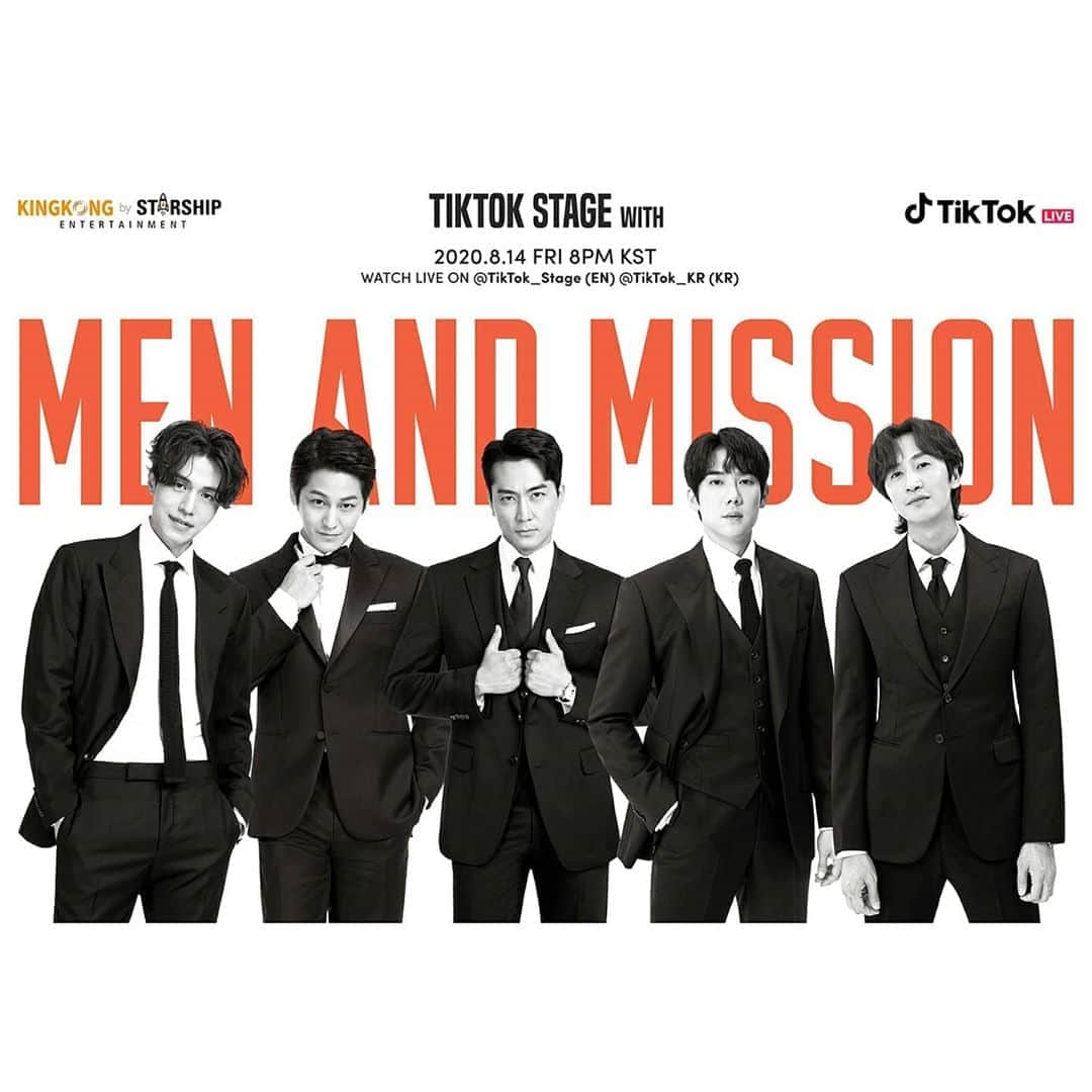 キングコングエンターテインメントさんのインスタグラム写真 - (キングコングエンターテインメントInstagram)「'TikTok Stage with Men and Mission' 단체 포스터 2종 공개📸 8월 14일 금요일 오후 8시(KST), 킹콩 by 스타쉽 5명의 배우가 여러분을 기다립니다👍 - 이벤트 페이지 보러 가기👇 https://bit.ly/tiktokstage - #송승헌 #SongSeungHeon #이동욱 #LeeDongWook #유연석 #YooYeonSeok #이광수 #LeeKwangSoo #김범 #KimBeom #TikTokStage #MenandMission #언택트글로벌팬미팅」8月10日 15時04分 - kkbyss