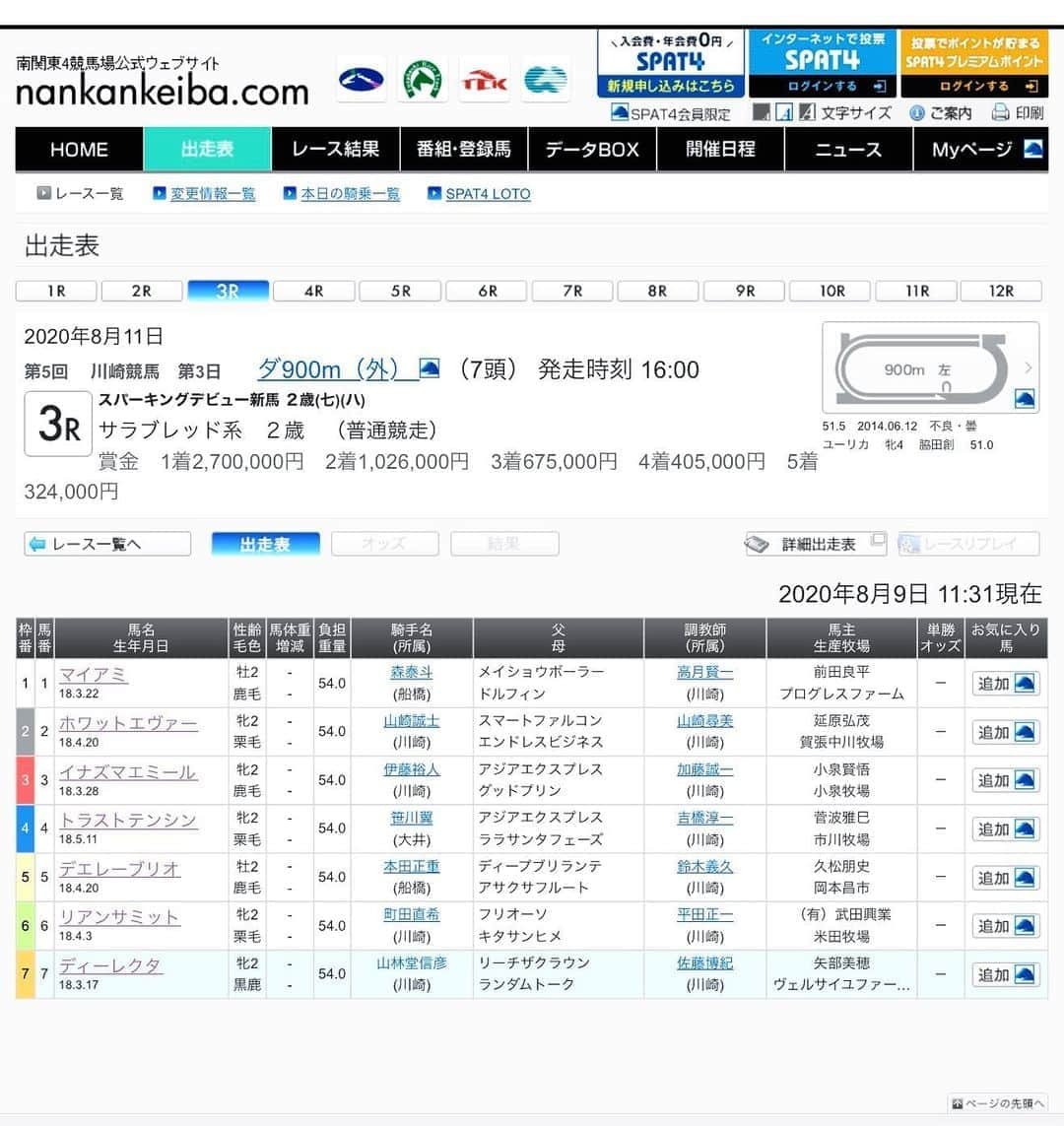 矢部美穂さんのインスタグラム写真 - (矢部美穂Instagram)「明日のディーレクタの枠順が出ました✨7頭立ての7番です😍1番最後にゲートに入れるのもいいですね‼️人気に関係なく明日はちゃんとゲートに入りスタートを切ってもらいましょう❣️ディーレクタの応援宜しくお願いします😍#ディーレクタ#川崎競馬場 #新馬戦#佐藤博紀厩舎 #山林堂信彦騎手#馬主#馬主ライフ#40代 #矢部美穂」8月10日 15時59分 - miho.yabe.0607