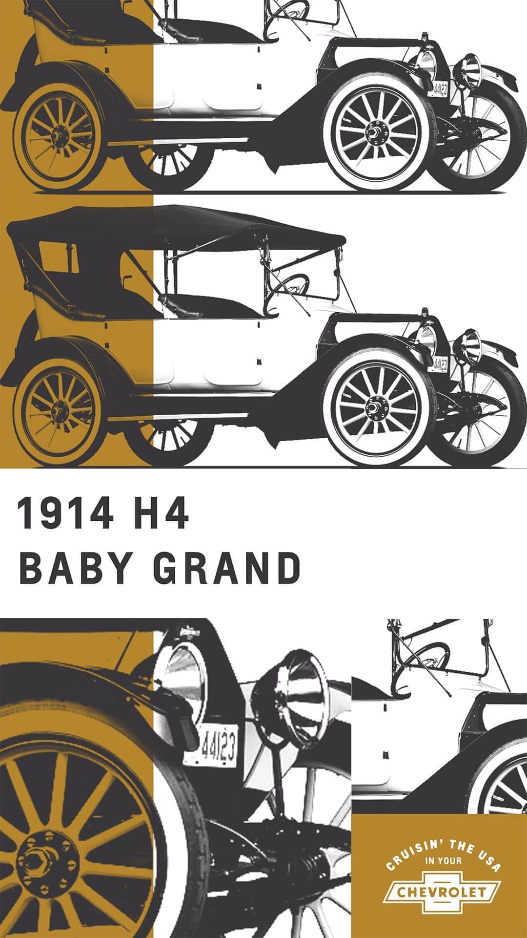 シボレーのインスタグラム：「The 1914 H4 Baby Grand was one of the first vehicles produced by #Chevrolet. Take a walk around the 106-year-old touring model and learn the story behind it. #ChevyLove」