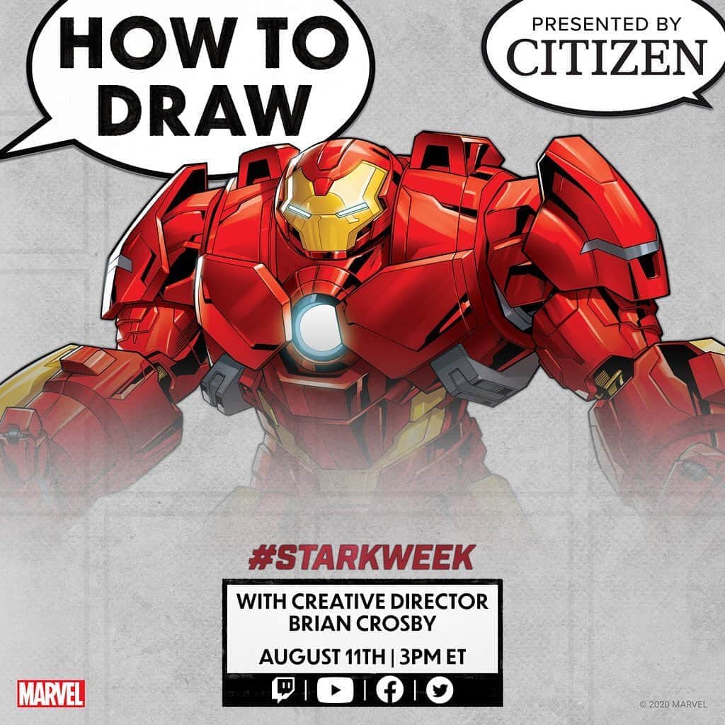 Marvel Entertainmentさんのインスタグラム写真 - (Marvel EntertainmentInstagram)「Suit up, it’s #StarkWeek! Tune in to a special lesson on how to draw the Hulkbuster armor, presented by @CitizenWatchUS, with Creative Director Brian Crosby tomorrow at 3PM ET. #MarvelAtHome」8月11日 2時01分 - marvel