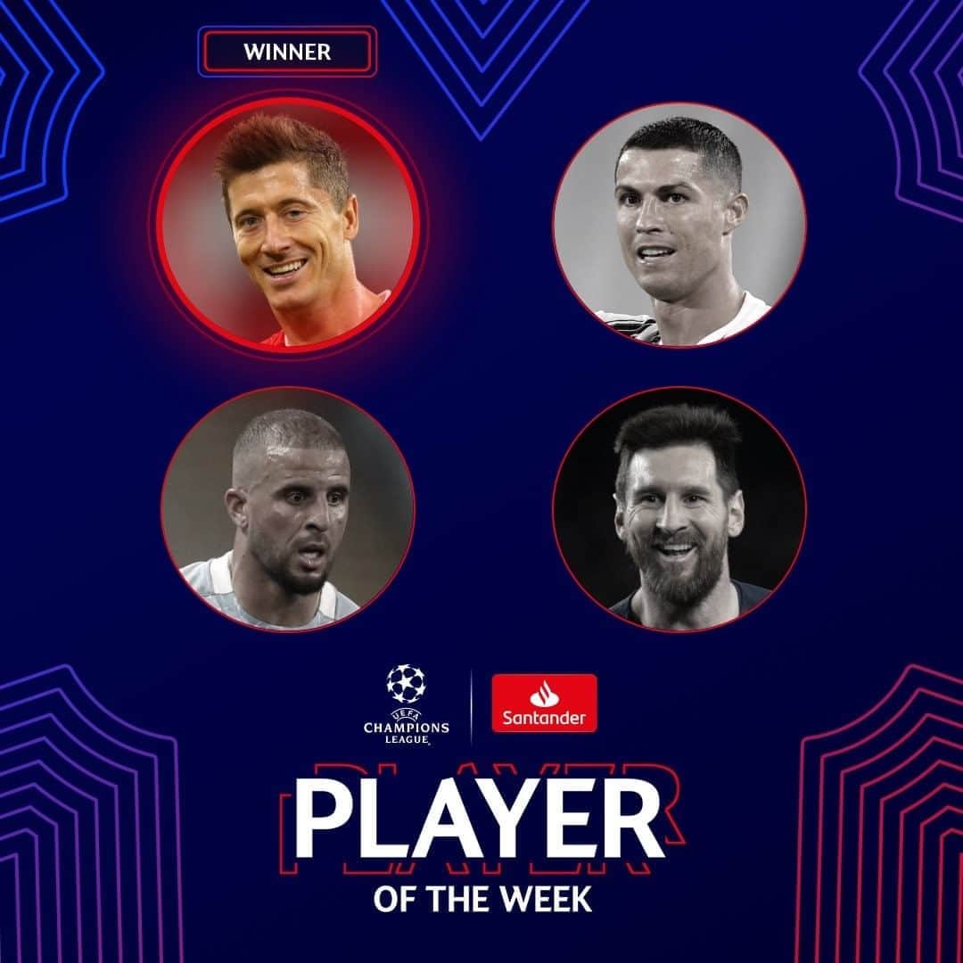 UEFAチャンピオンズリーグさんのインスタグラム写真 - (UEFAチャンピオンズリーグInstagram)「Unstoppable right now. Lewandowski takes the prize for Player of the Week 🥇👏   #UCLPOTW」8月10日 20時50分 - championsleague
