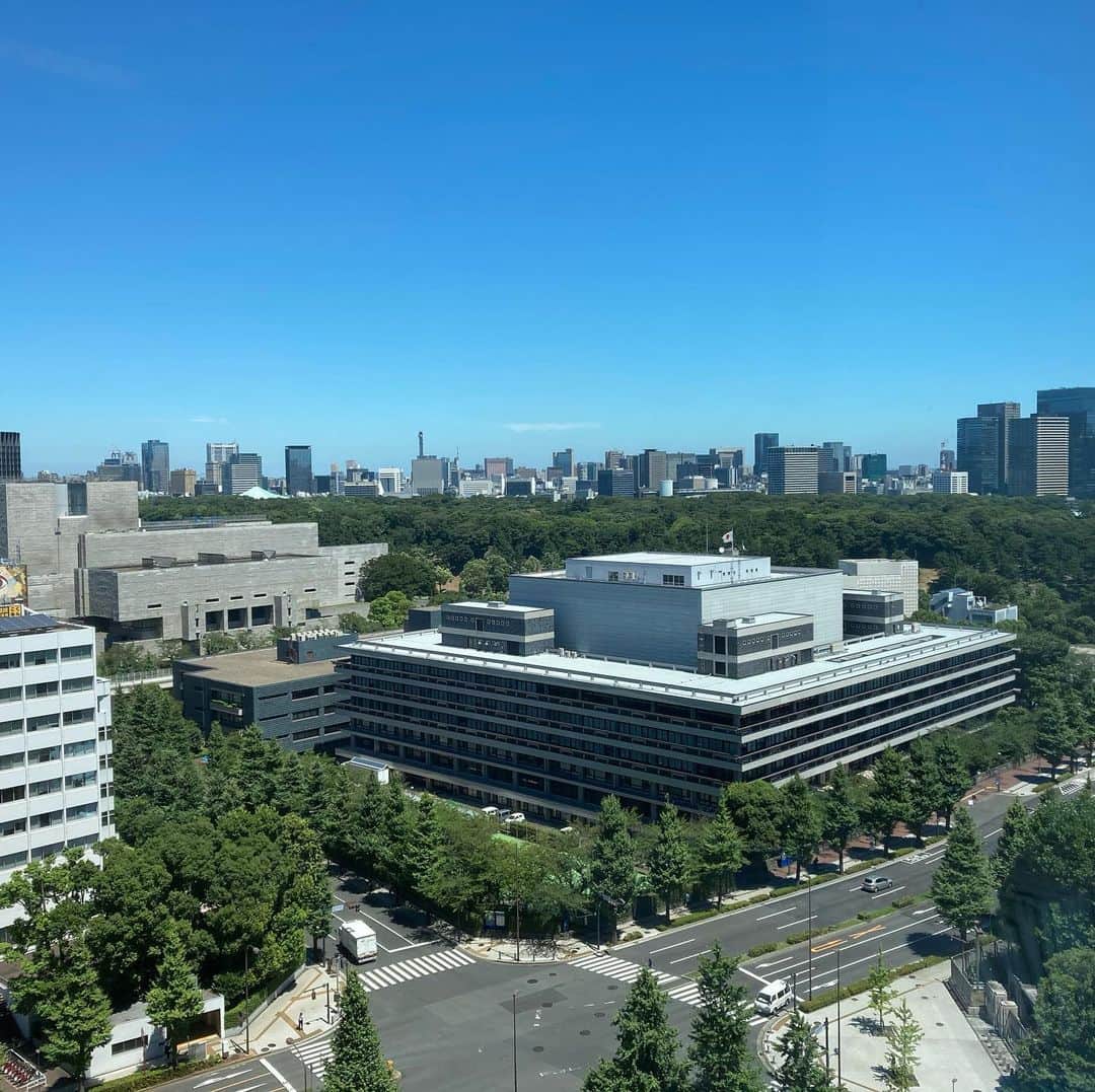 和田政宗のインスタグラム：「議員会館執務室より皇居方面を望む。  手前の建物は国立国会図書館。  今日の東京はとても熱い！」