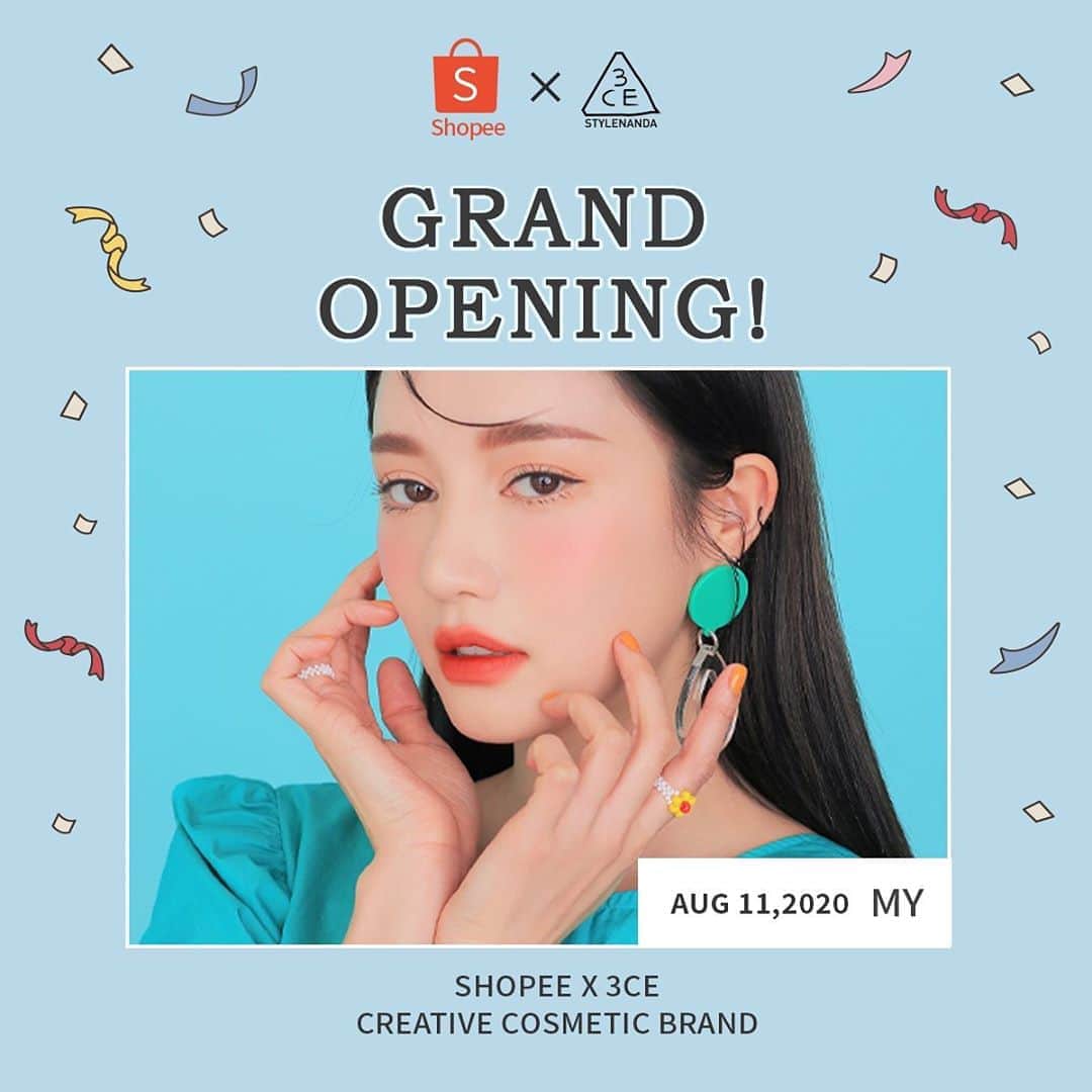 3CE Official Instagramさんのインスタグラム写真 - (3CE Official InstagramInstagram)「3CE fans from Malaysia, Attention Please! 3CE in the Shopee FINALLY❣️ We are so excited to announce the grand launching of 3ce in Shopee MY on 11st, August. Grab for your 3CE fave and do not miss the 3CE X SHOPEE amazing events🤭 - ✔️3CE X SHOPEE New follower voucher RM 5 off ✔️3CE Best Items Discount  ✔️3CE X SHOPEE exclusive Bundle Set! ✔️Free gift with min spend Boost your mood with 3CE X SHOPEE from now🎉 - #3CE #3CEXSHOPEE #GRANDOPENING  #BOOSTYOURMOODWITH3CE #SHOPEEMALAYSIA #MALAYSIA」8月11日 12時23分 - 3ce_official