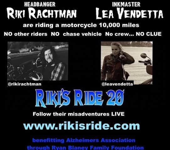 スラッシュさんのインスタグラム写真 - (スラッシュInstagram)「Follow Headbanger @RikiRachtman and Inkmaster @LeaVEndetta as they ride an @indianmotocycle 10,000 miles with stops suggested by you. NO crew No other riders No Clue... They are also raising money for @alzassociation  donate at https://t.co/TQQbo6onsn iiii]; )'」8月11日 3時26分 - slash