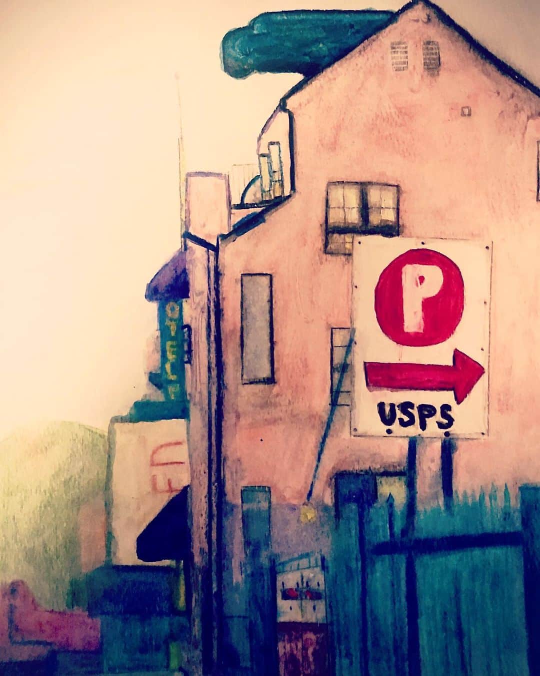 リンジー・クラフトのインスタグラム：「“this ones called i’m staying at the otel?” #thisonescalled 📸 inspo @jensler43 #watercolorpencils wilcox north of selma, hollywood.」