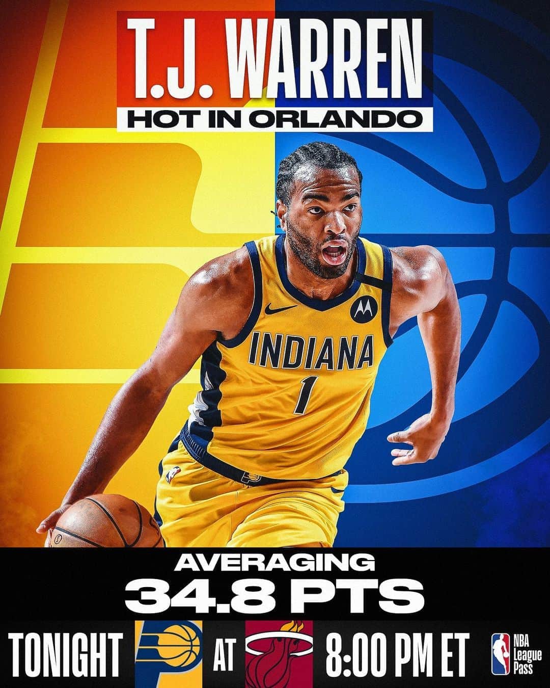 NBAさんのインスタグラム写真 - (NBAInstagram)「T.J. Warren in Orlando 🔥  @t.warren1 and the @Pacers (5th in East) take on the @MiamiHEAT (4th in East) at 8:00pm/et on NBA League Pass! #WholeNewGame」8月11日 5時01分 - nba