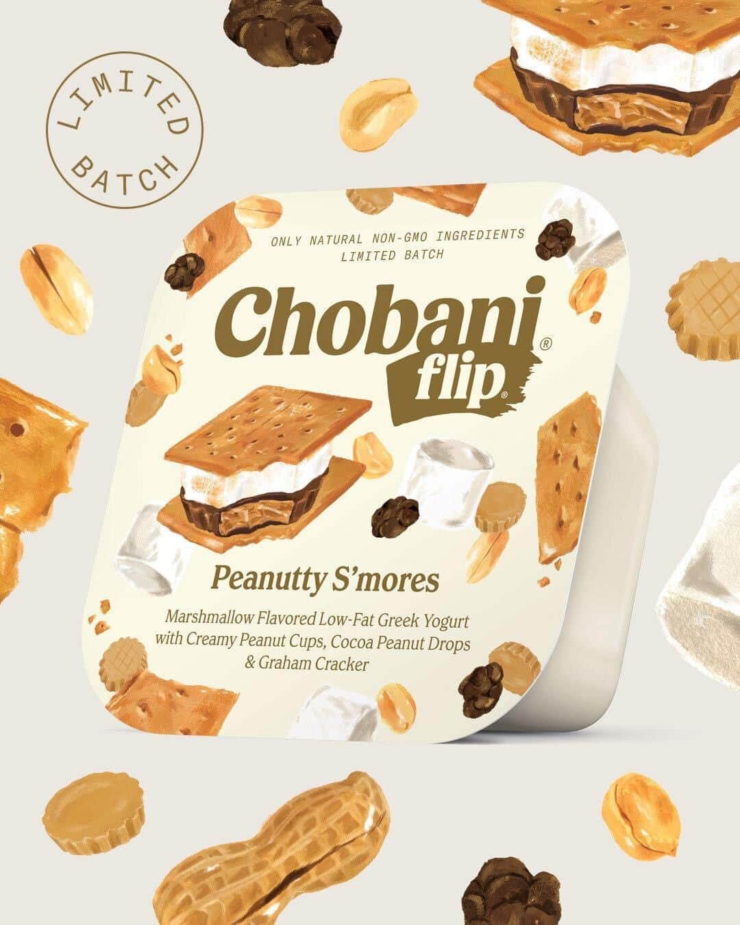 Chobaniのインスタグラム：「Trade your skewer for a spoon with our new Limited Batch Flip Peanutty S’Mores—it’s a sweet and savory twist on the campfire classic 🏕✨ #nationalsmoresday」